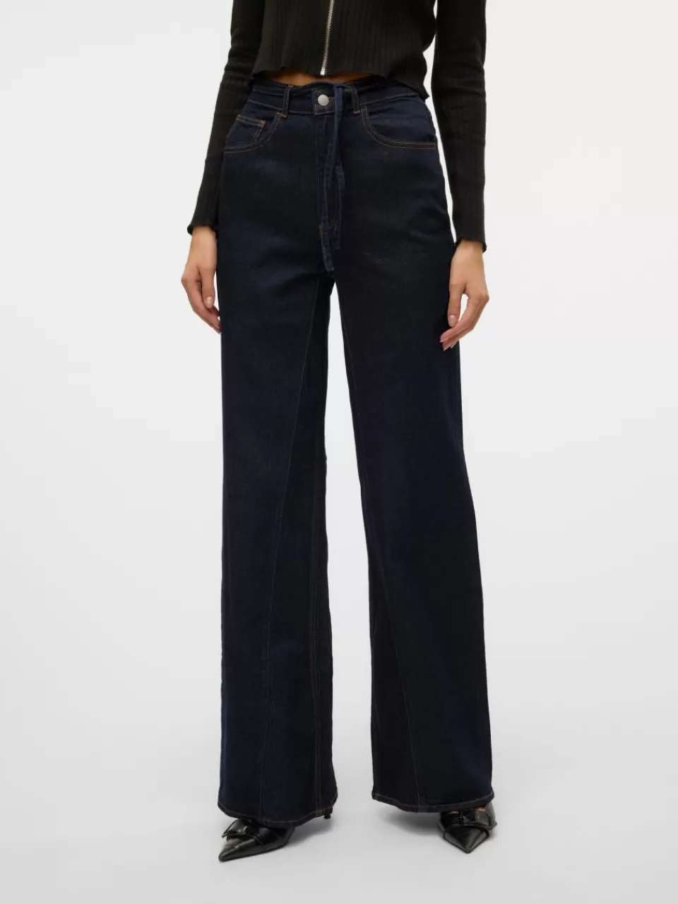 Cheap VERO MODA AWMADDIE Høyt snitt Wide Leg Fit Jeans Dark Blue Denim