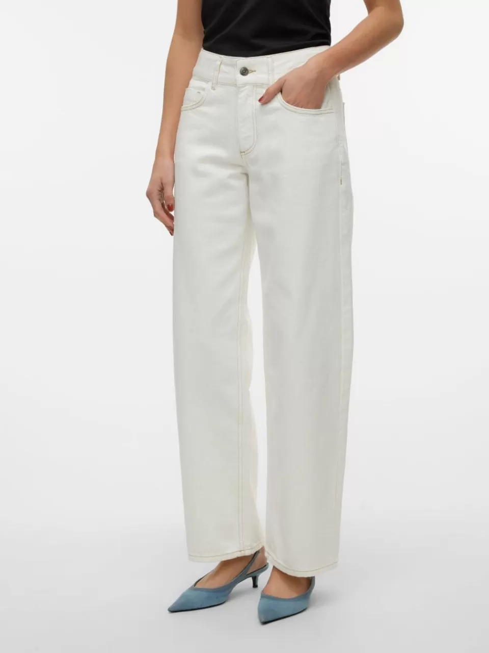 Sale VERO MODA SNRANCY Middels høy midje Wide Fit Jeans White Denim