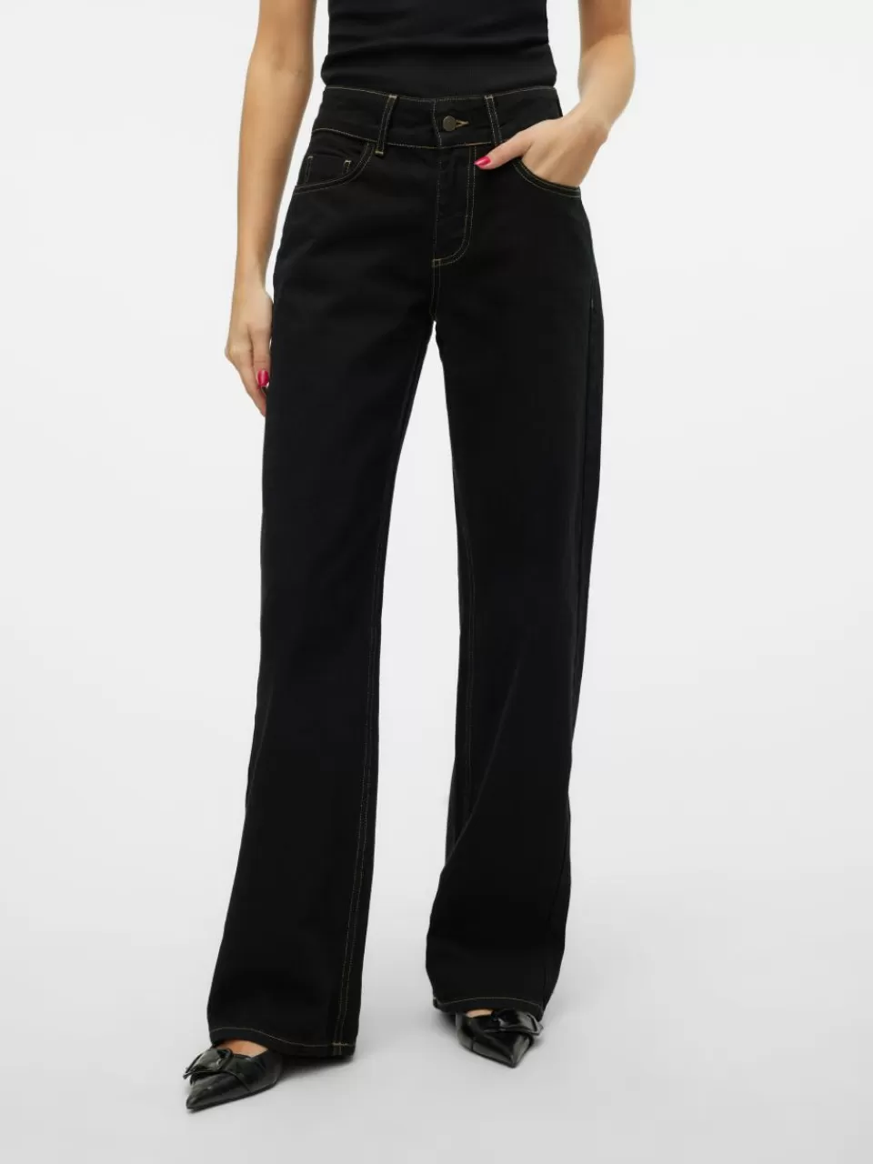 Hot VERO MODA SNRANCY Middels høy midje Wide Fit Jeans Black Denim