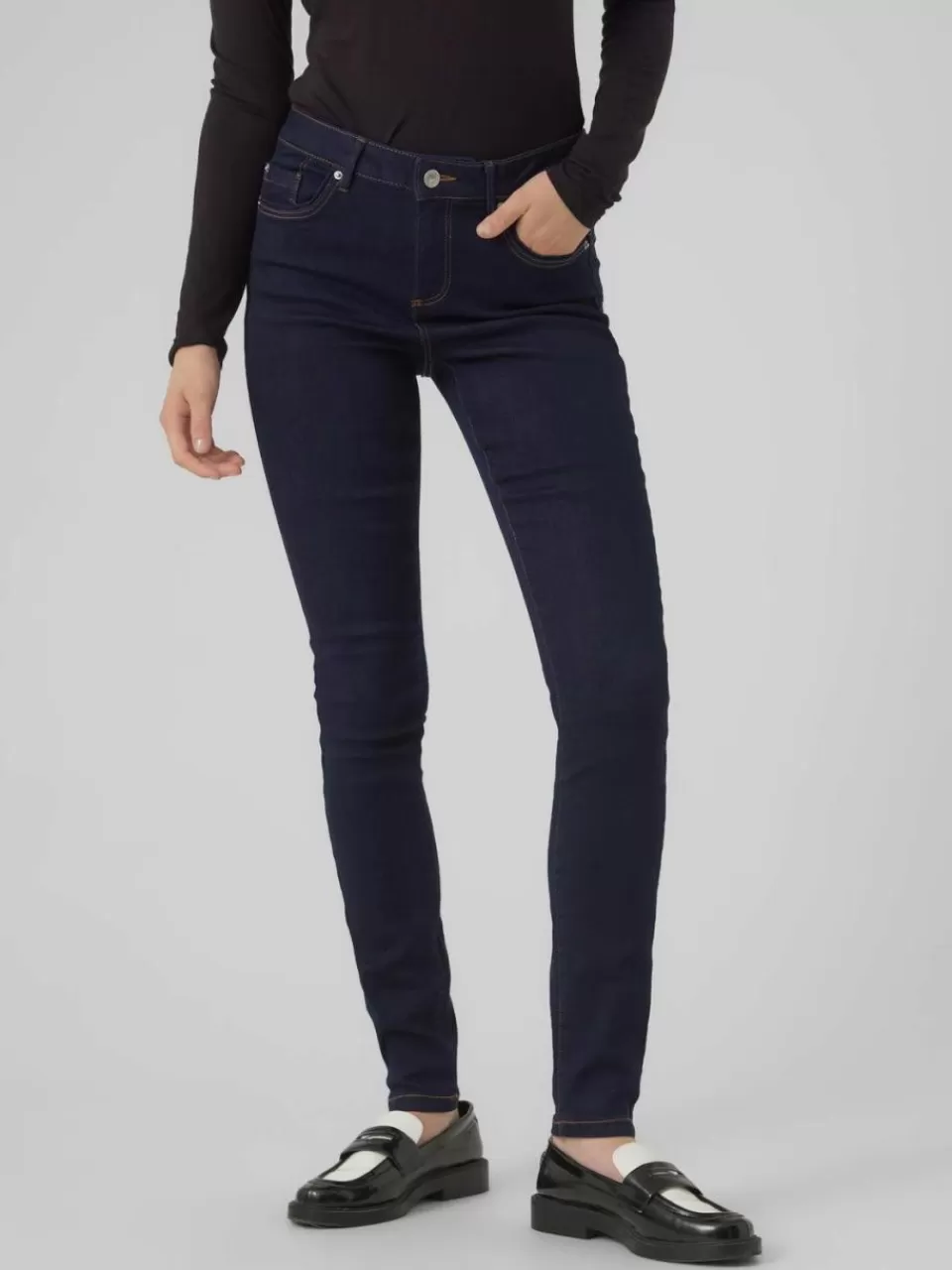 Discount VERO MODA VMALIA Middels høyt snitt Slim Fit Jeans Dark Blue Denim