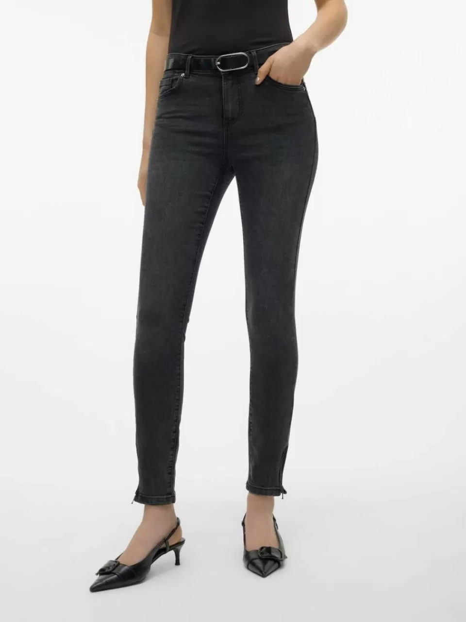 New VERO MODA VMALIA Middels høyt snitt Slim Fit Jeans Black