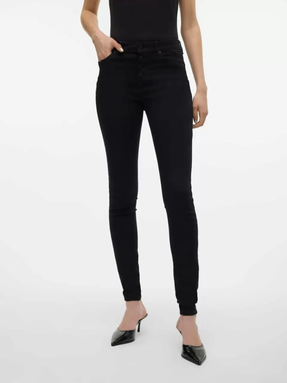 Best VERO MODA VMALIA Middels høyt snitt Slim Straight Fit Jeans Black