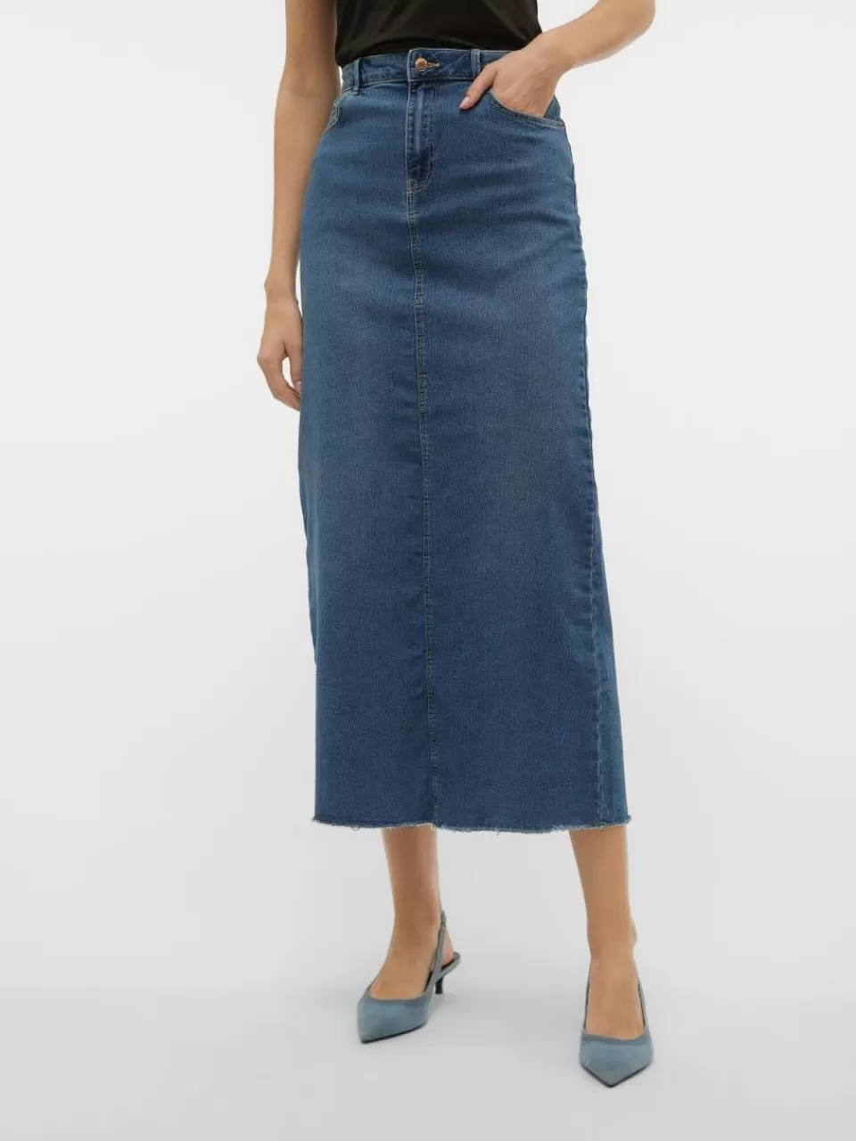 Fashion VERO MODA VMBERLA Høy midje Langt skjørt Medium Blue Denim