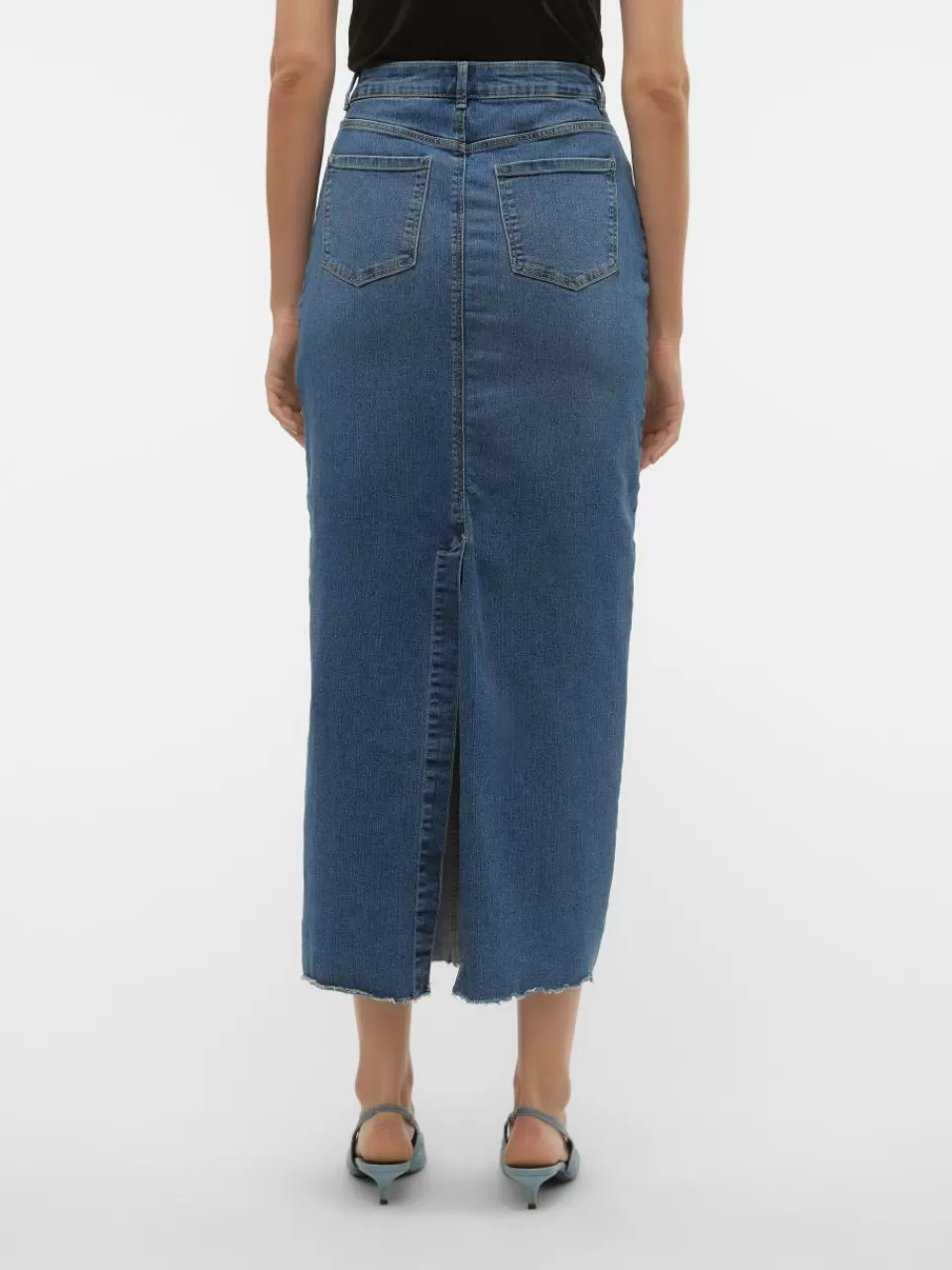 Fashion VERO MODA VMBERLA Høy midje Langt skjørt Medium Blue Denim