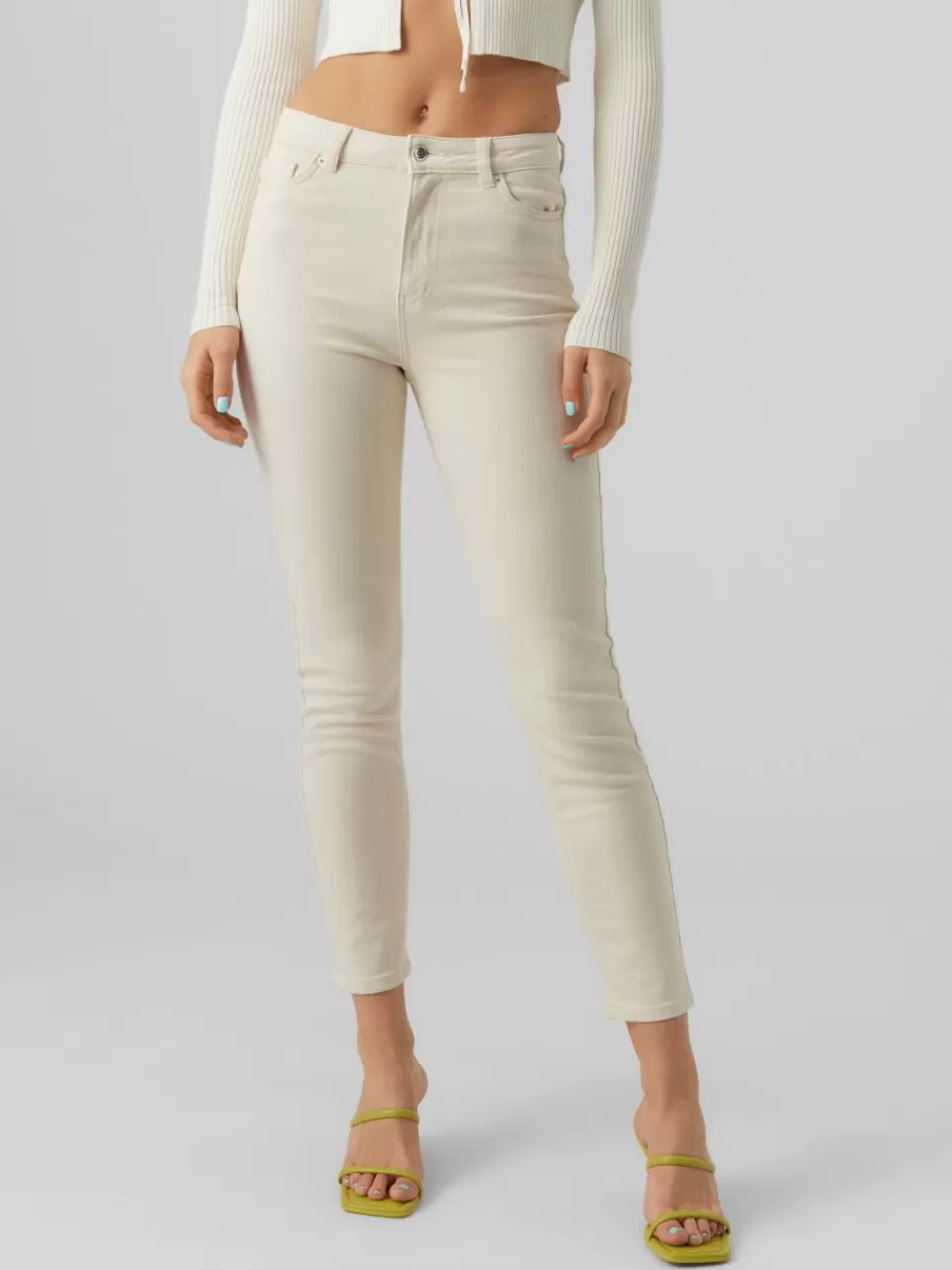 Best Sale VERO MODA VMBRENDA Høyt snitt Straight Fit Jeans Ecru