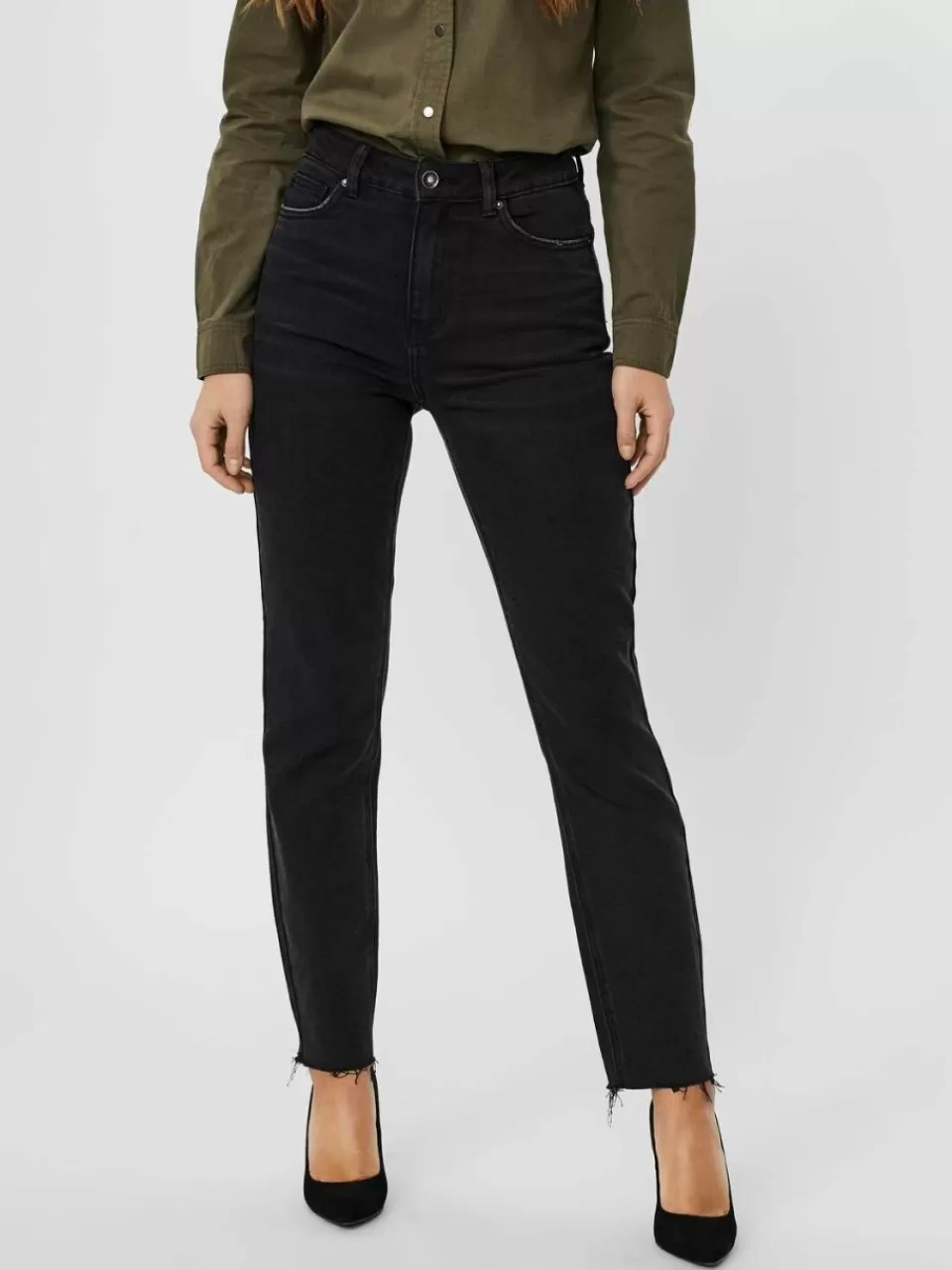 Clearance VERO MODA VMBRENDA Høyt snitt Straight Fit Jeans Black Denim