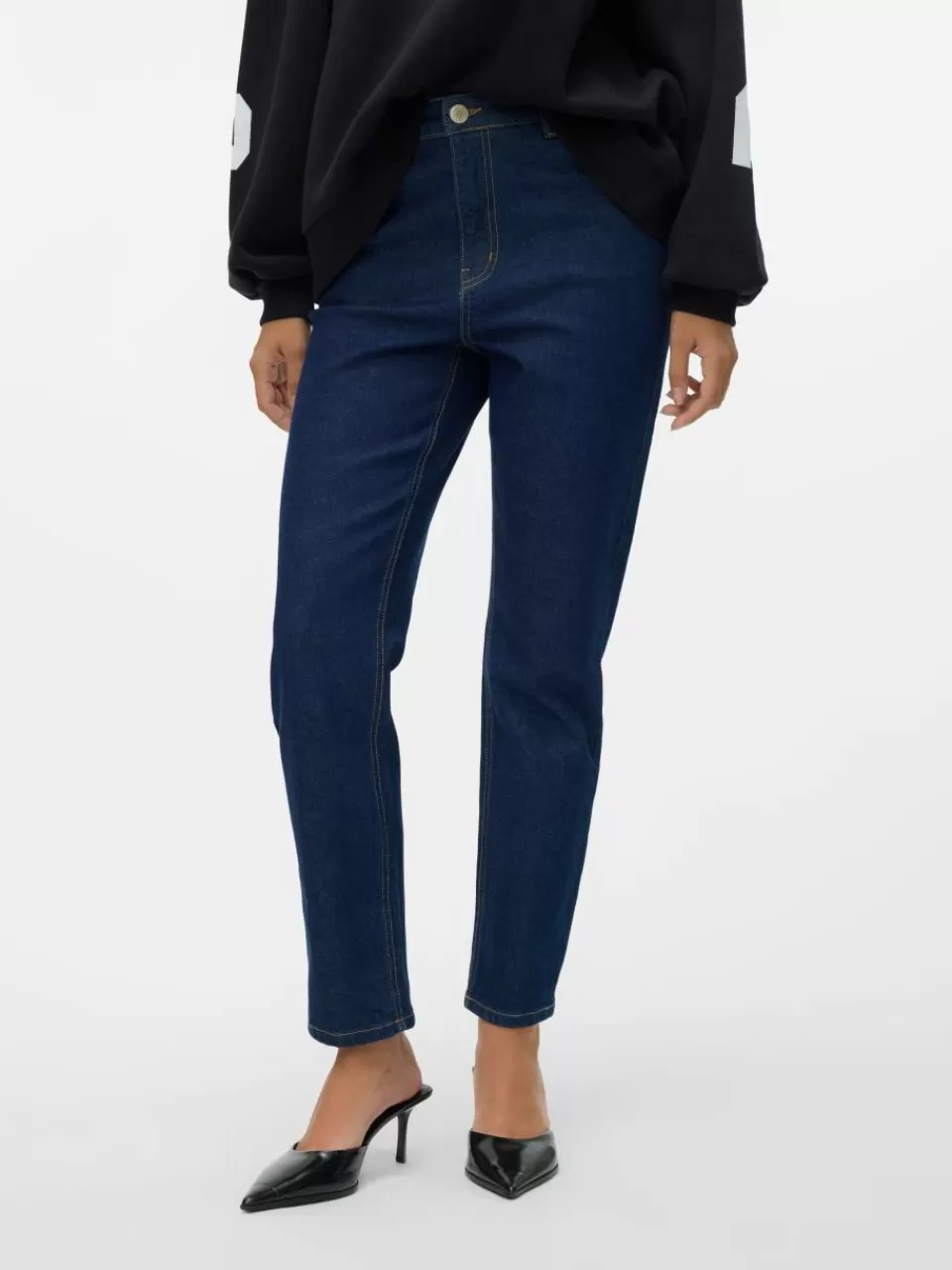 Store VERO MODA VMBRENDA Høyt snitt Straight Fit Jeans Dark Blue Denim