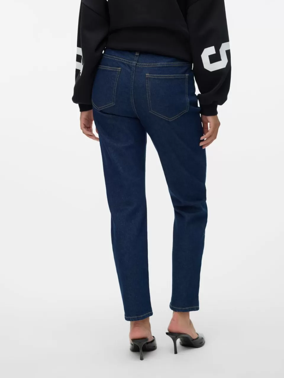 Store VERO MODA VMBRENDA Høyt snitt Straight Fit Jeans Dark Blue Denim
