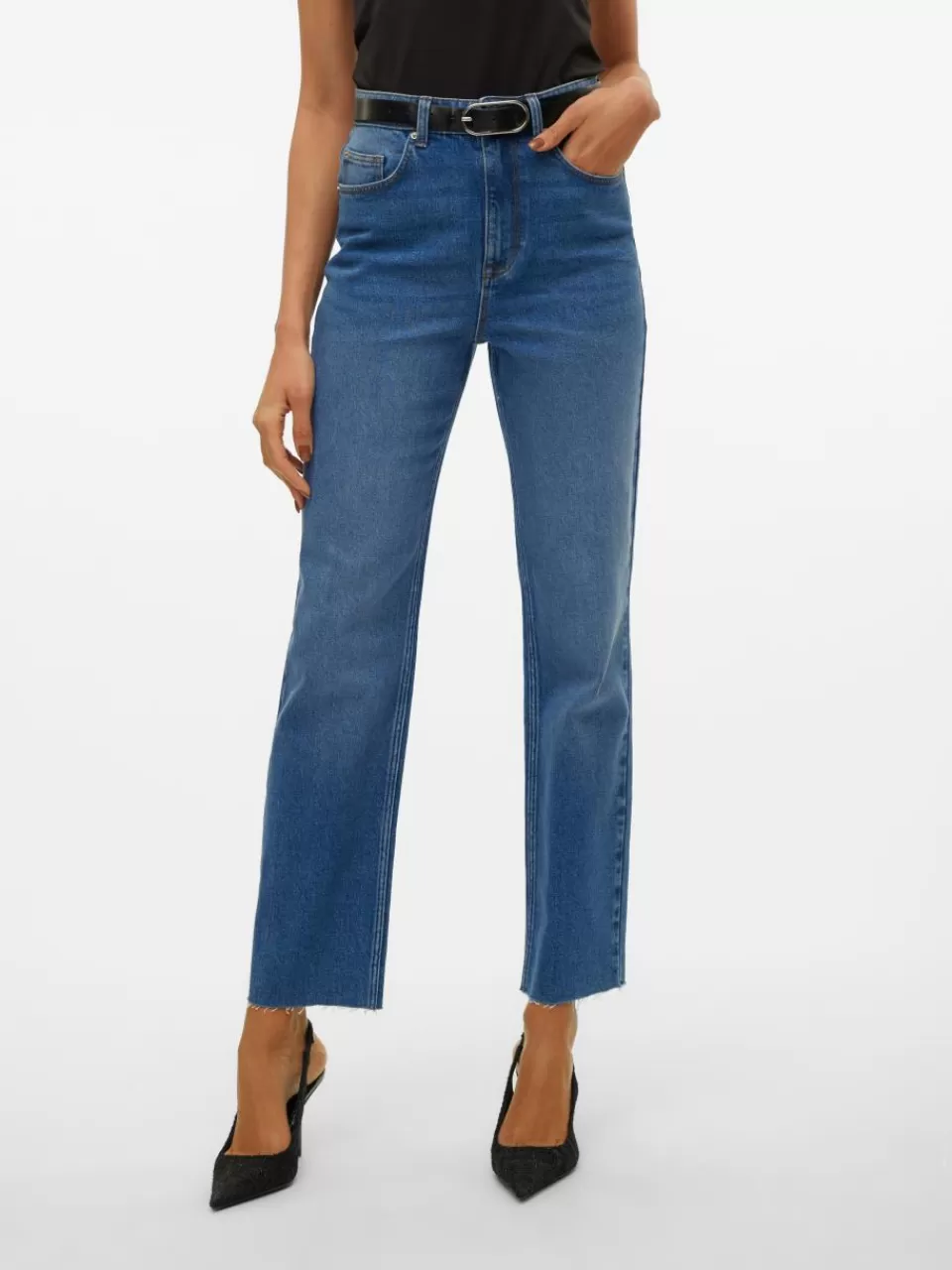 Sale VERO MODA VMCALIA Høyt snitt Straight Fit Jeans Medium Blue Denim