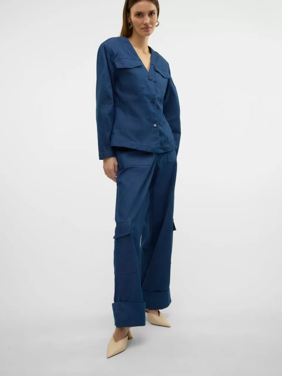 Cheap VERO MODA VMCARLA Høy midje Cargobukser Blue Indigo