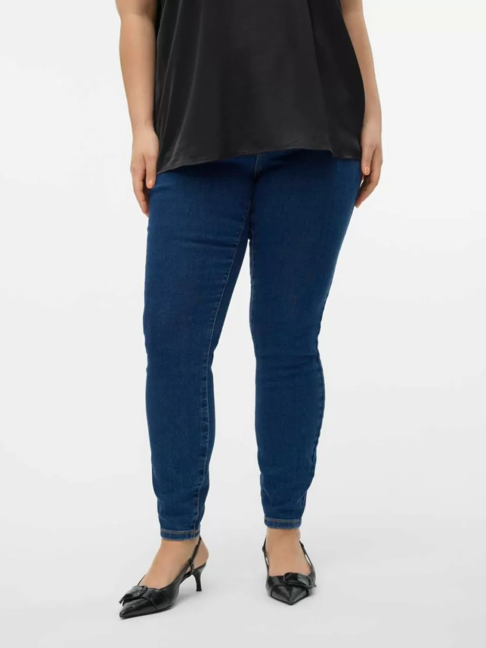 Best VERO MODA VMCELLY Middels høyt snitt Skinny Fit Jeans Dark Blue Denim