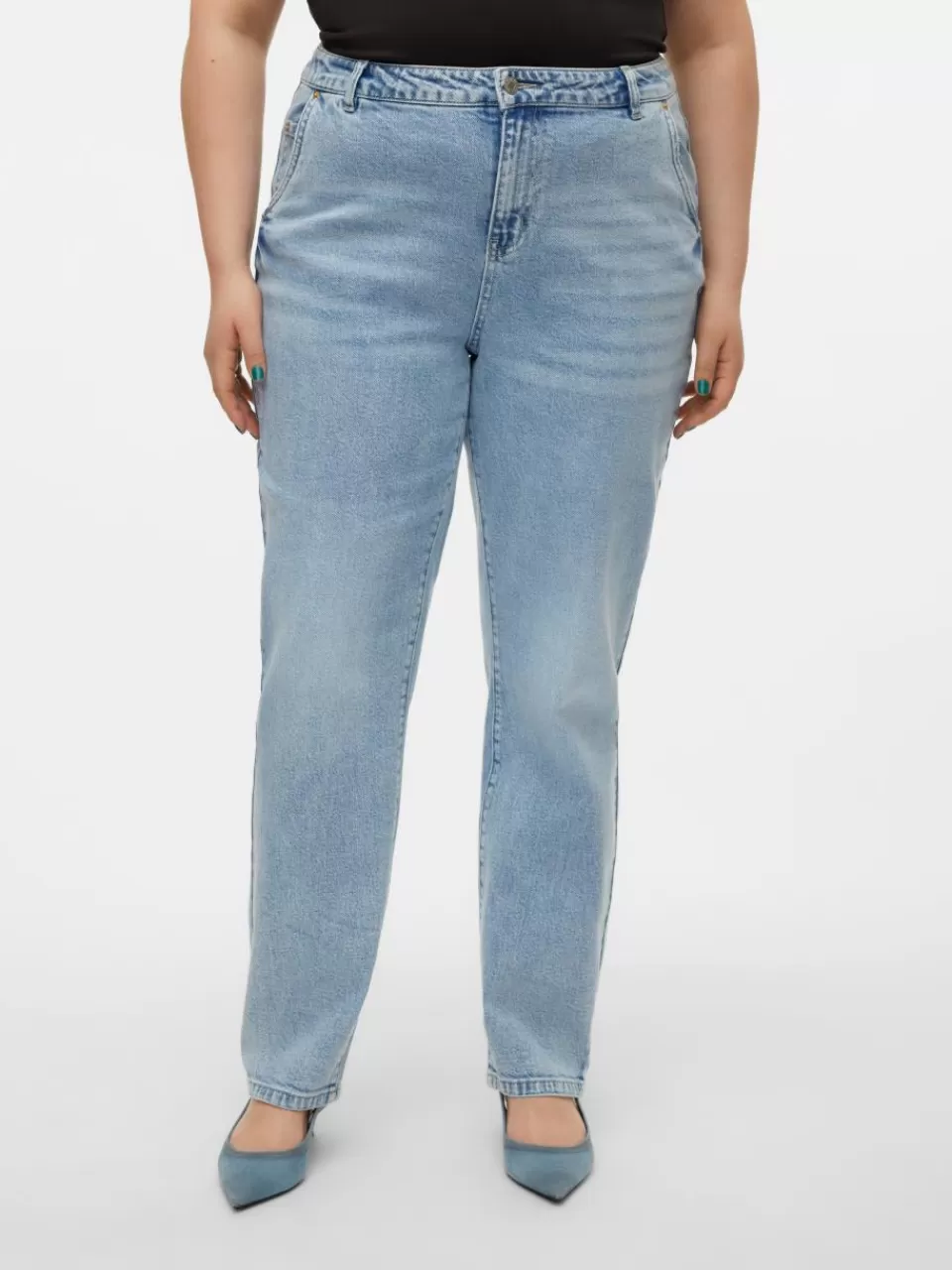 New VERO MODA VMCISA Høyt snitt Mom Fit Jeans Light Blue Denim