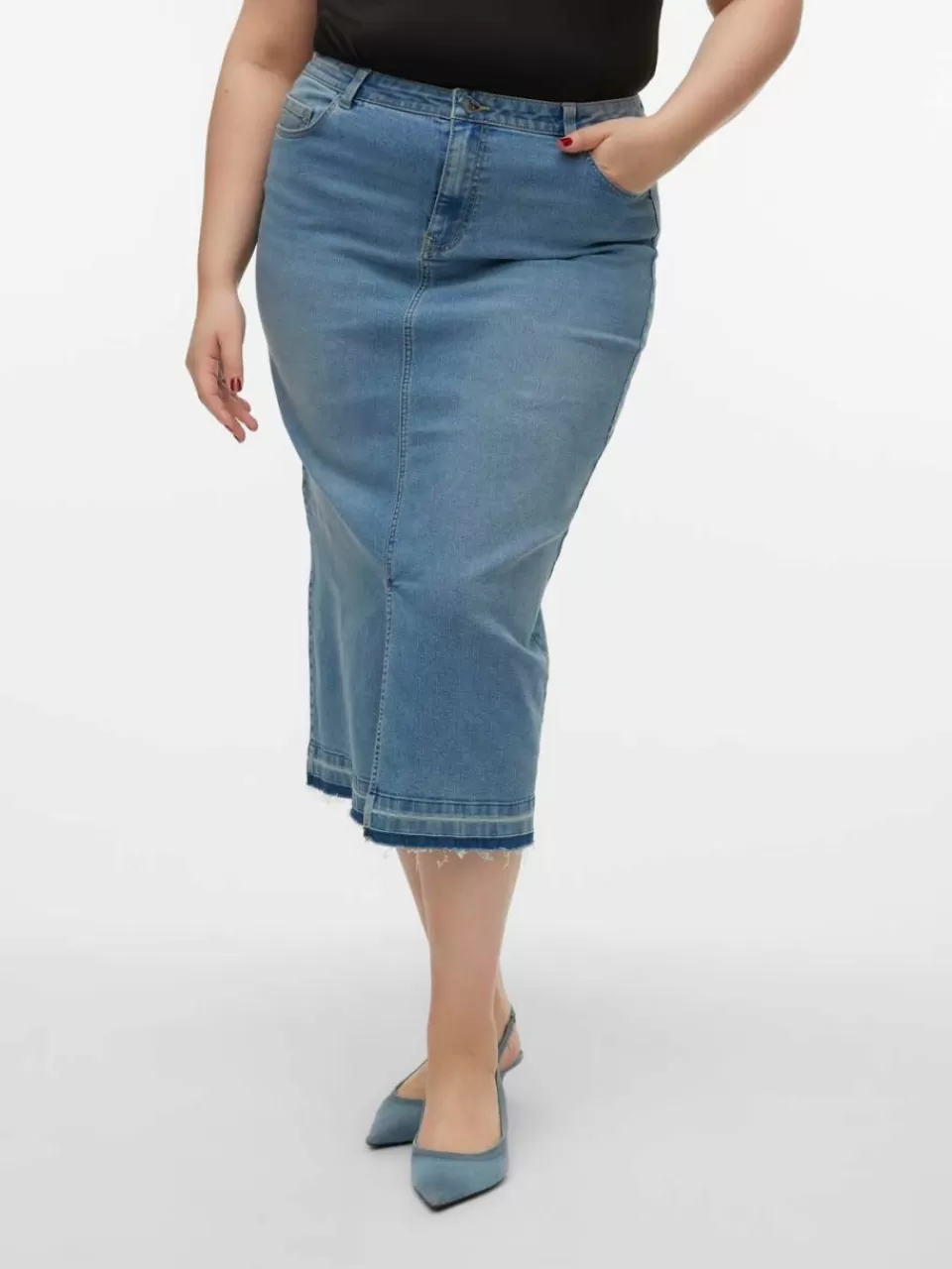 Sale VERO MODA VMCLINA Høy midje Langt skjørt Light Blue Denim