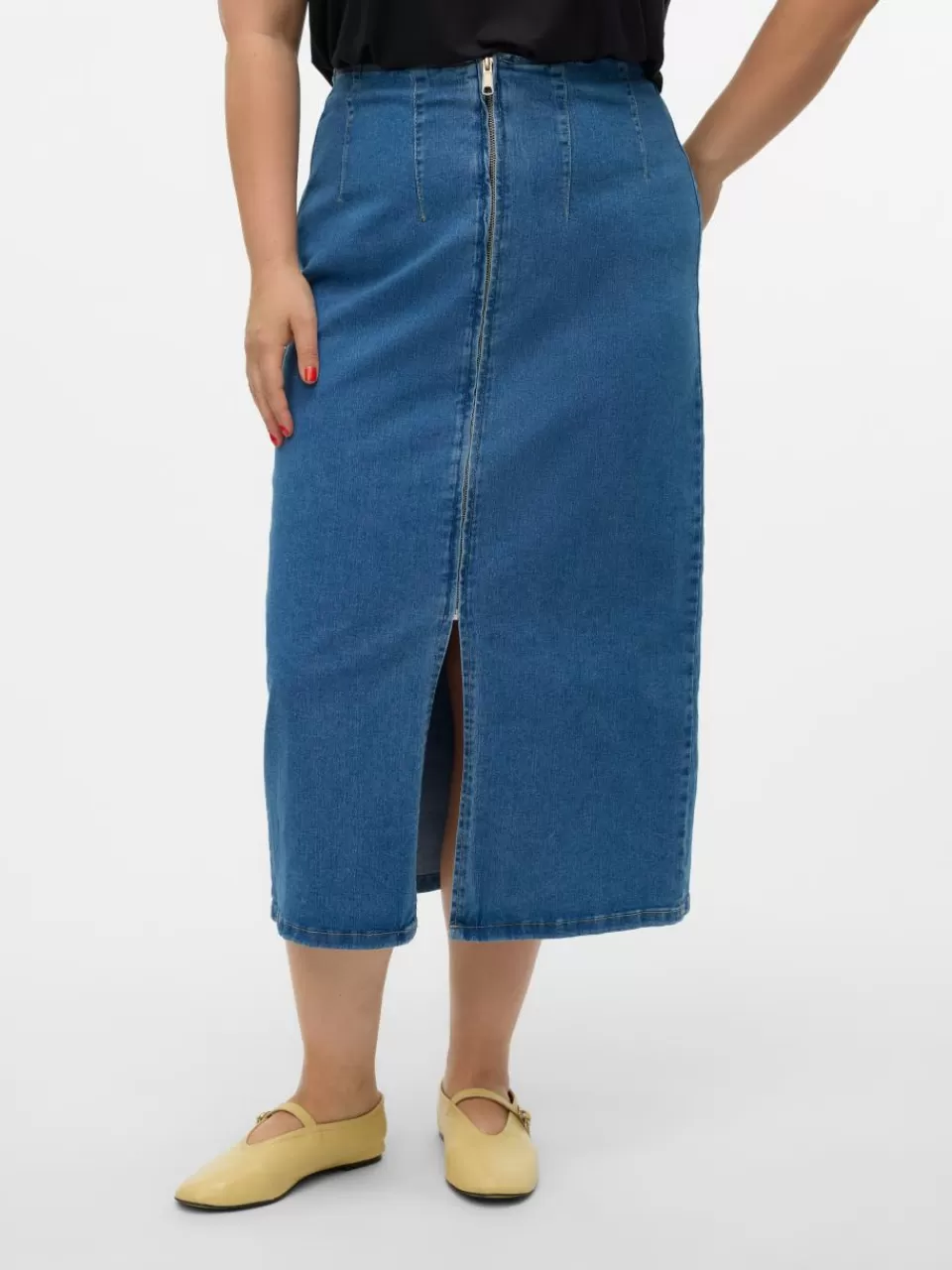 Outlet VERO MODA VMCMONIC Høy midje Midiskjørt Medium Blue Denim