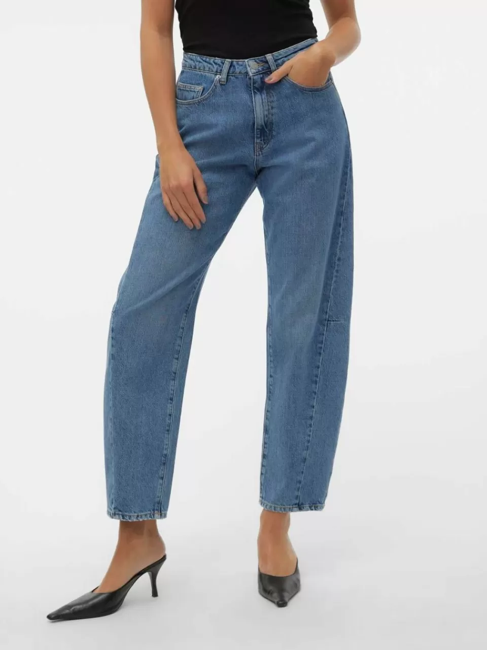 New VERO MODA VMELLIE Høyt snitt Mom Fit Jeans Medium Blue Denim