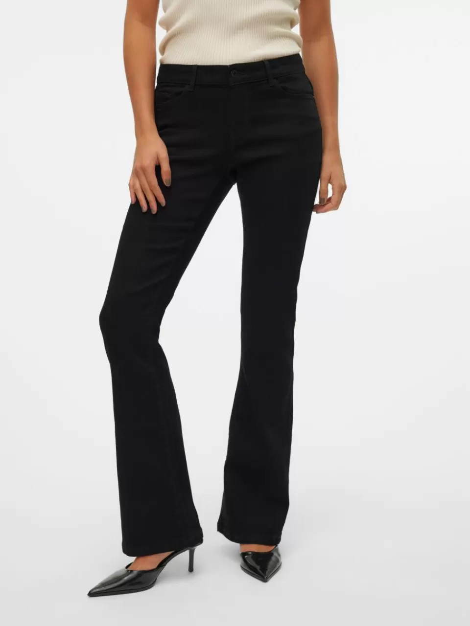 New VERO MODA VMELLY Middels høyt snitt Flared Fit Jeans Black