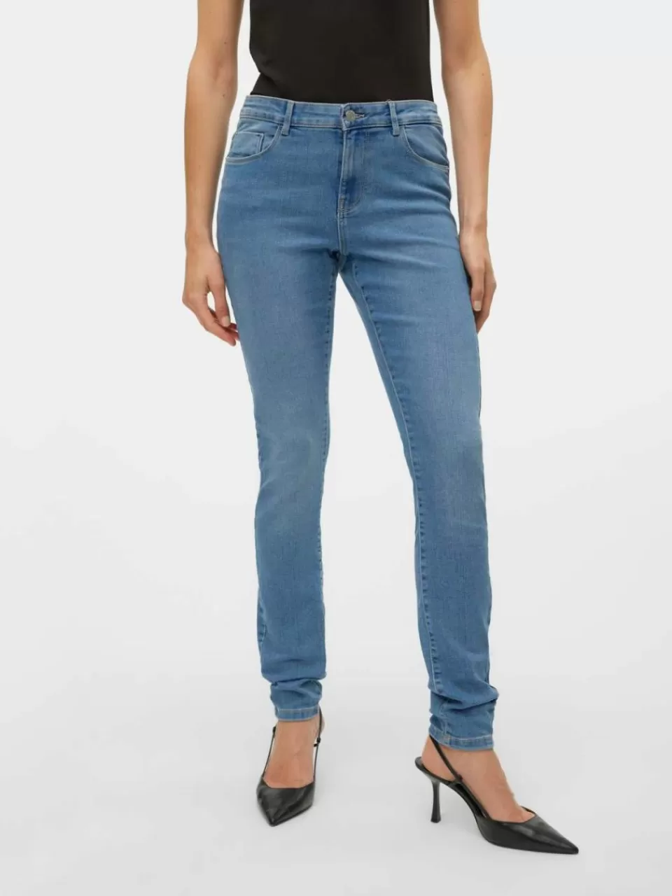 Cheap VERO MODA VMELLY Middels høyt snitt Skinny Fit Jeans Medium Blue Denim