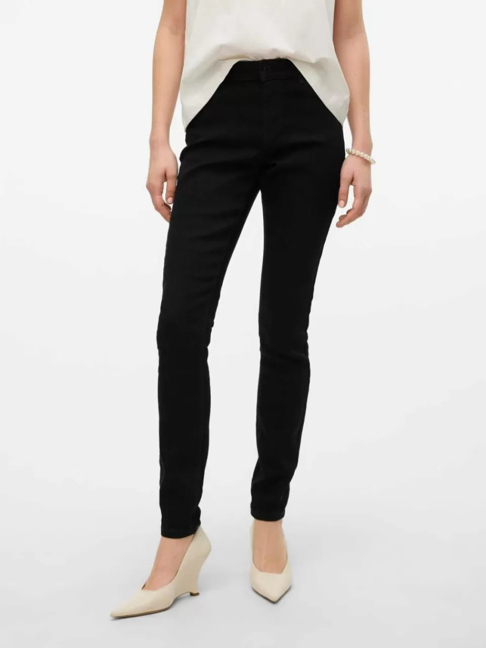 Discount VERO MODA VMELLY Middels høyt snitt Skinny Fit Jeans Black