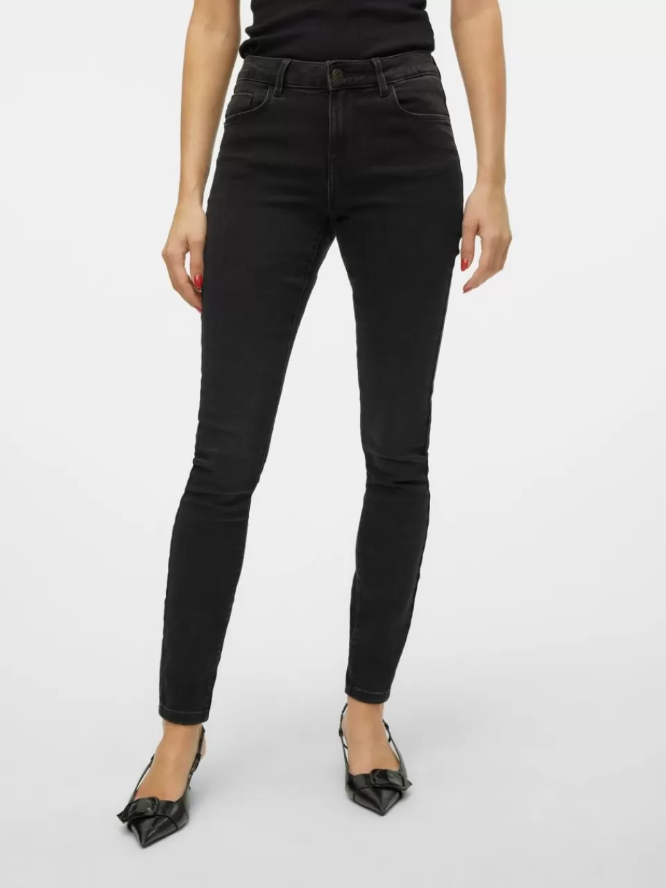 Outlet VERO MODA VMELLY Middels høyt snitt Skinny Fit Jeans Dark Grey Denim