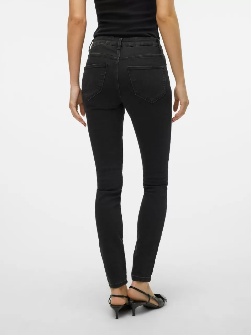 Outlet VERO MODA VMELLY Middels høyt snitt Skinny Fit Jeans Dark Grey Denim