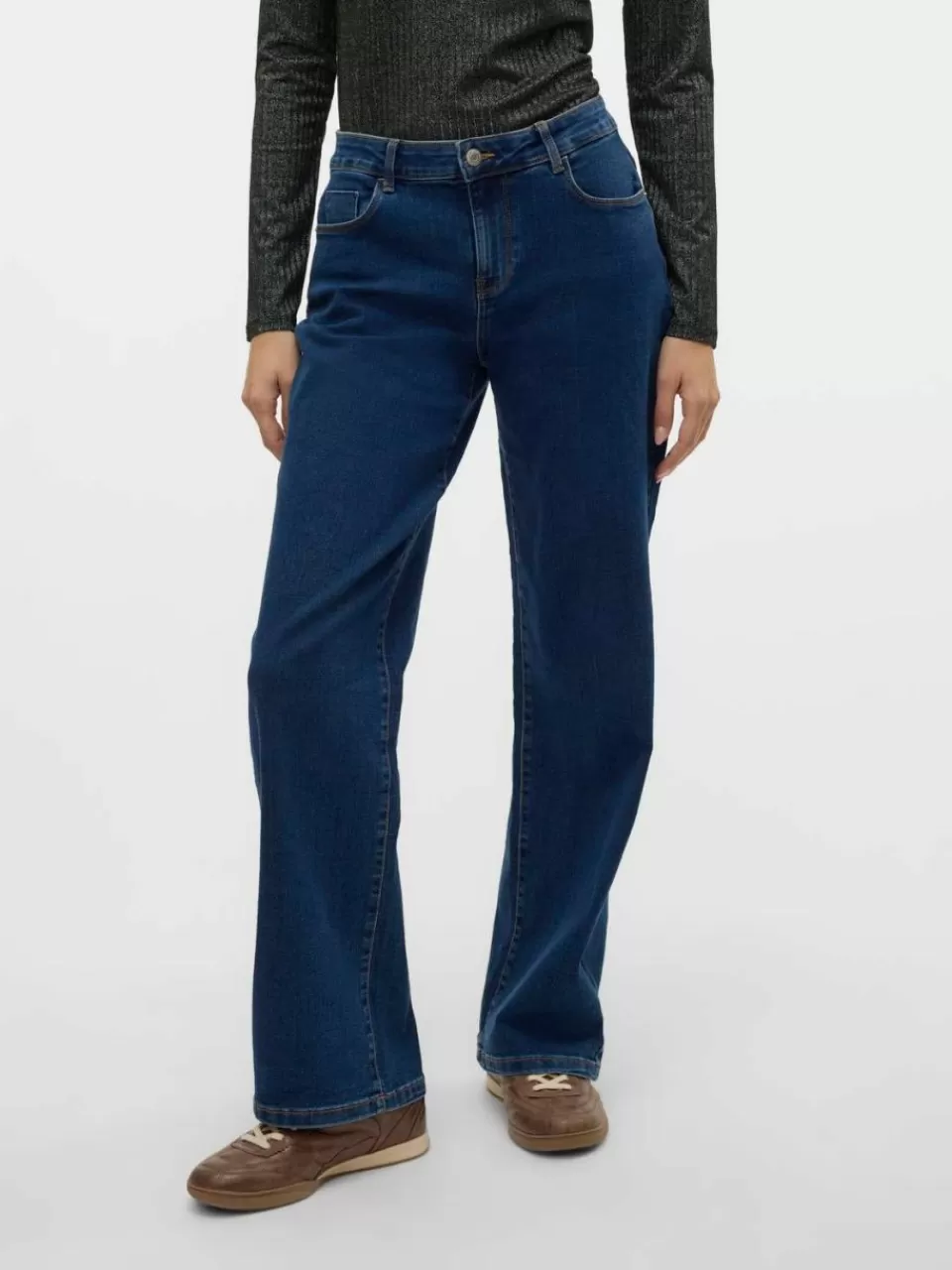 Online VERO MODA VMELLY Middels høyt snitt Wide Leg Fit Jeans Dark Blue Denim