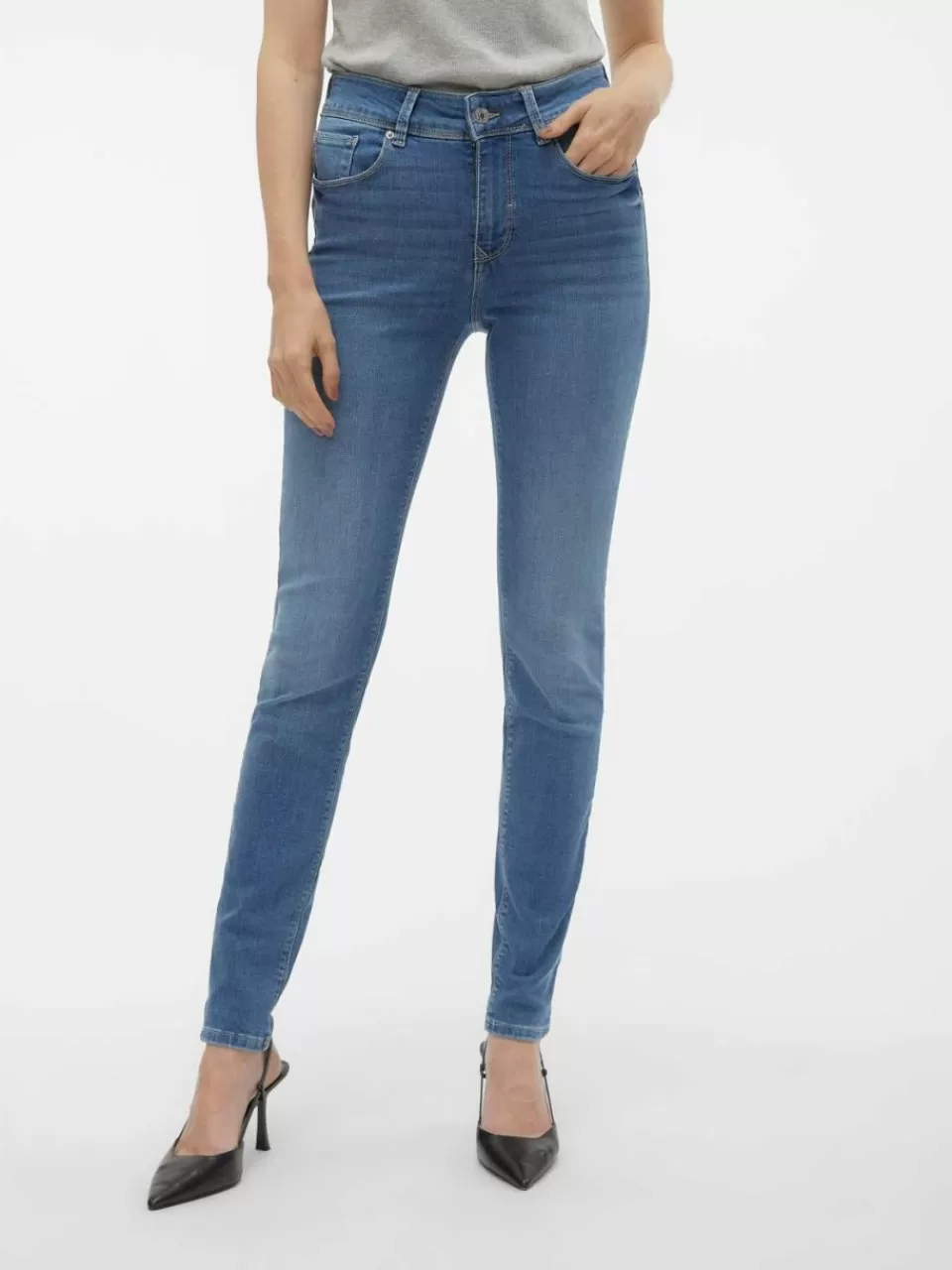 Online VERO MODA VMEMBRACE Middels høyt snitt Skinny Fit Jeans Medium Blue Denim