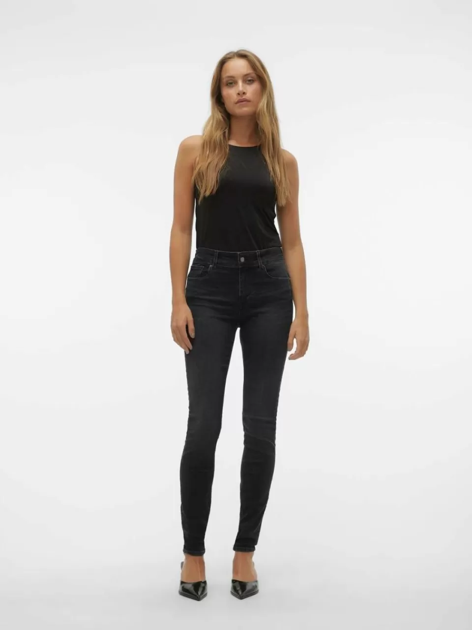 Discount VERO MODA VMEMBRACE Middels høyt snitt Skinny Fit Jeans Black Denim