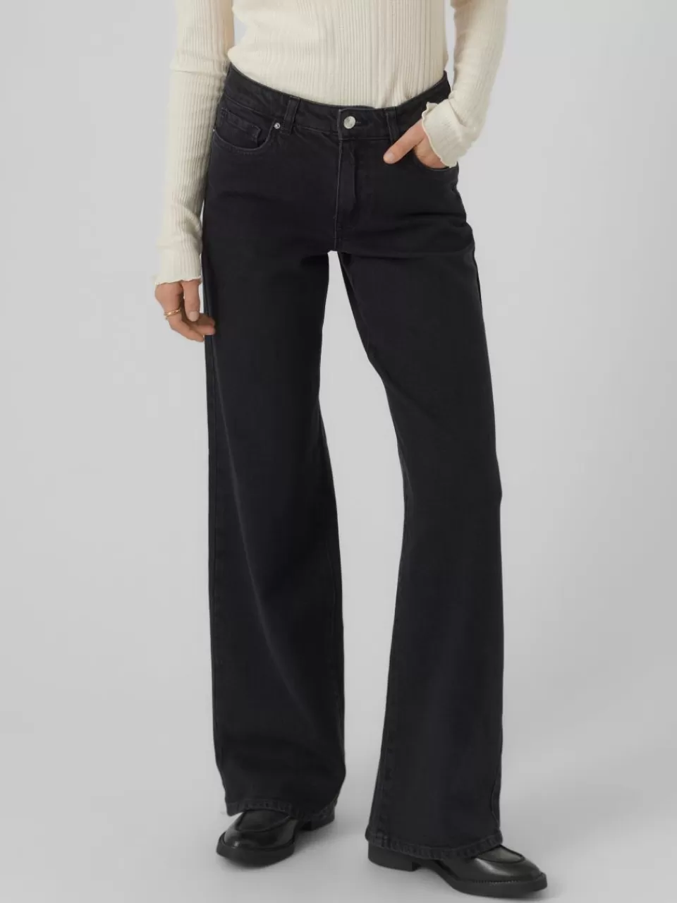 Best VERO MODA VMFAITH Lavt snitt Wide Fit Jeans Black Denim