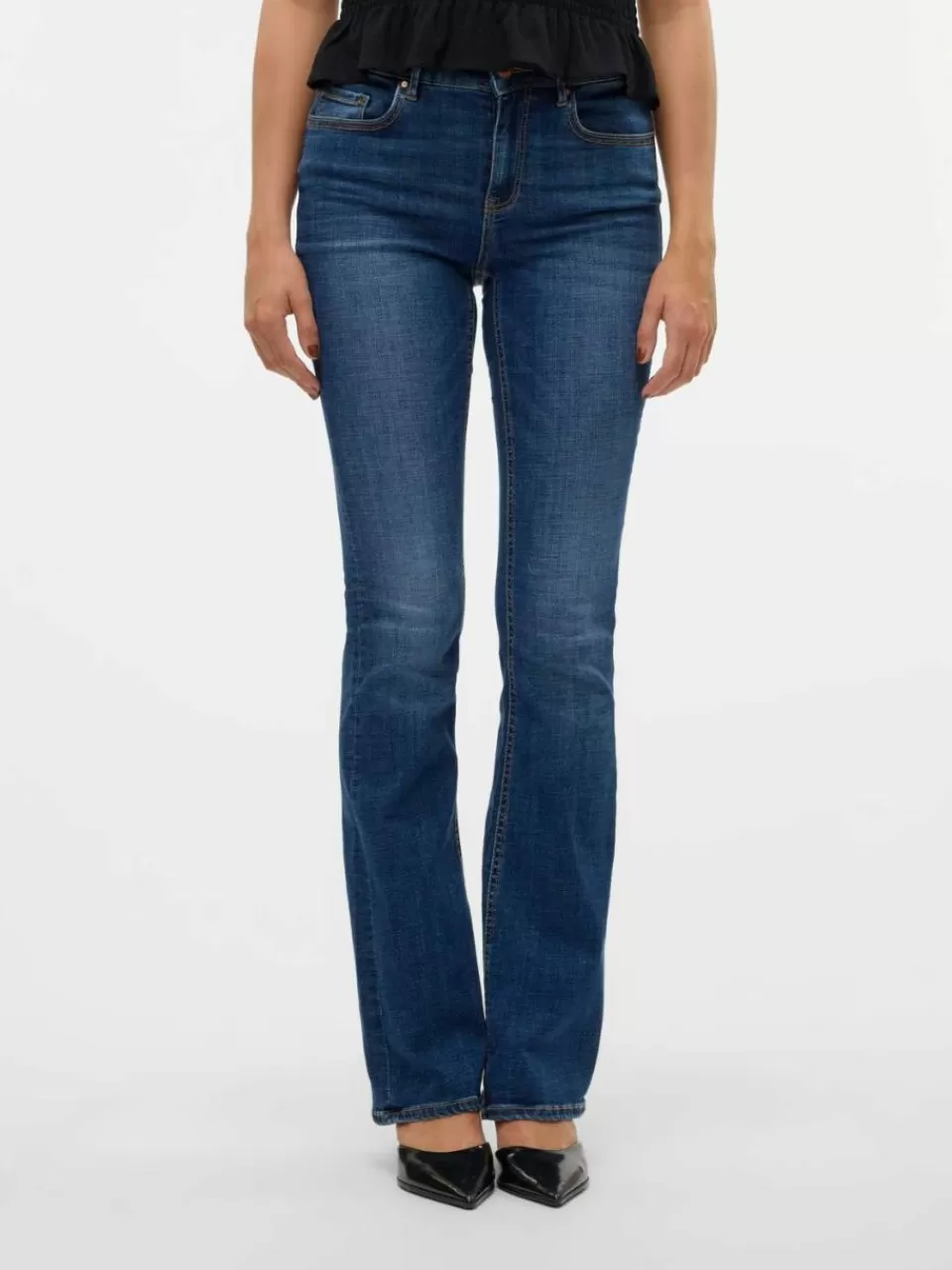 Shop VERO MODA VMFLASH Middels høyt snitt Flared Fit Jeans Dark Blue Denim