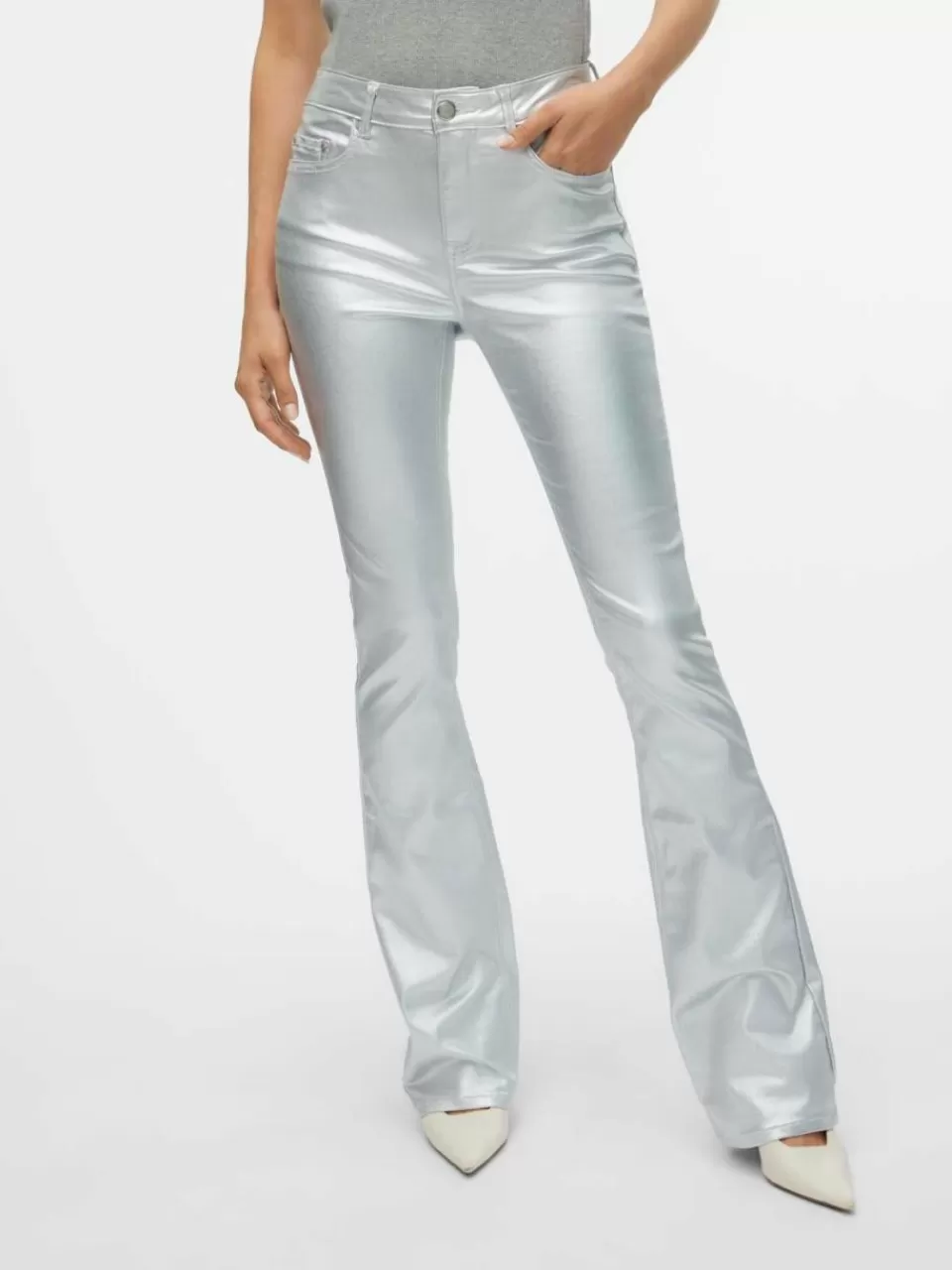 Fashion VERO MODA VMFLASH Middels høyt snitt Flared Fit Jeans Silver Colour