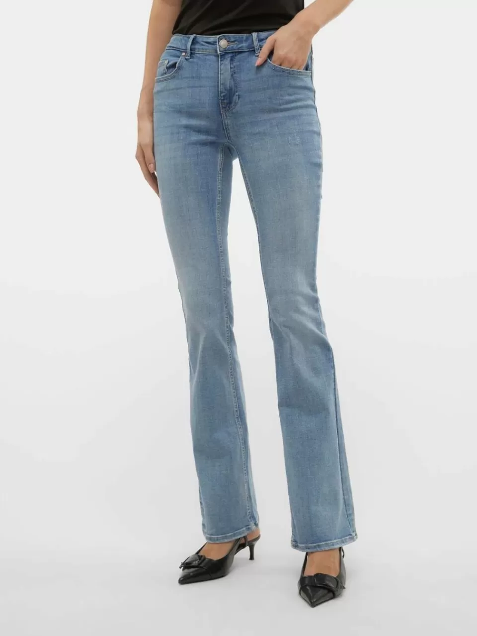 Hot VERO MODA VMFLASH Middels høyt snitt Flared Fit Jeans Light Blue Denim