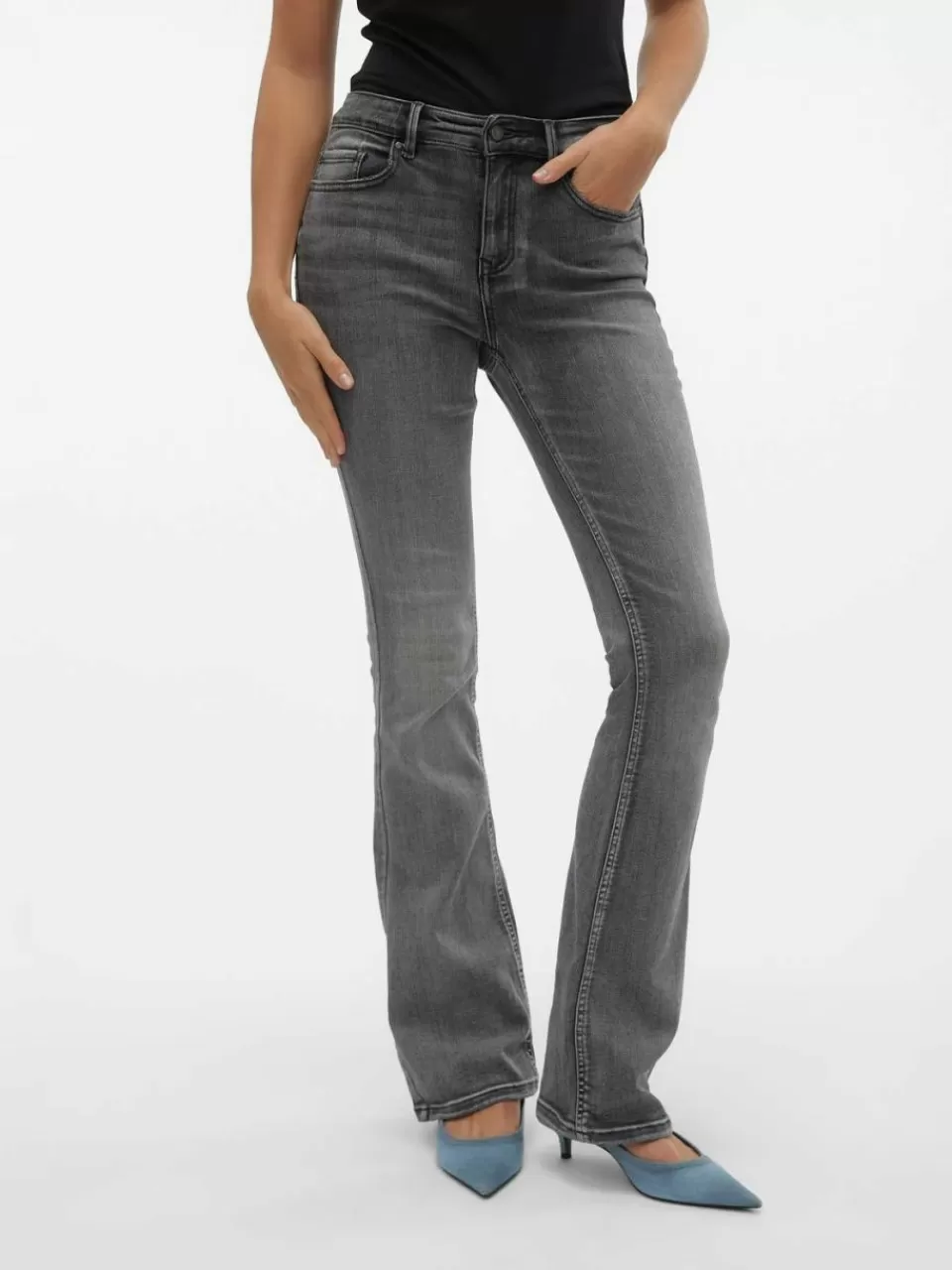 Sale VERO MODA VMFLASH Middels høyt snitt Flared Fit Jeans Medium Grey Denim