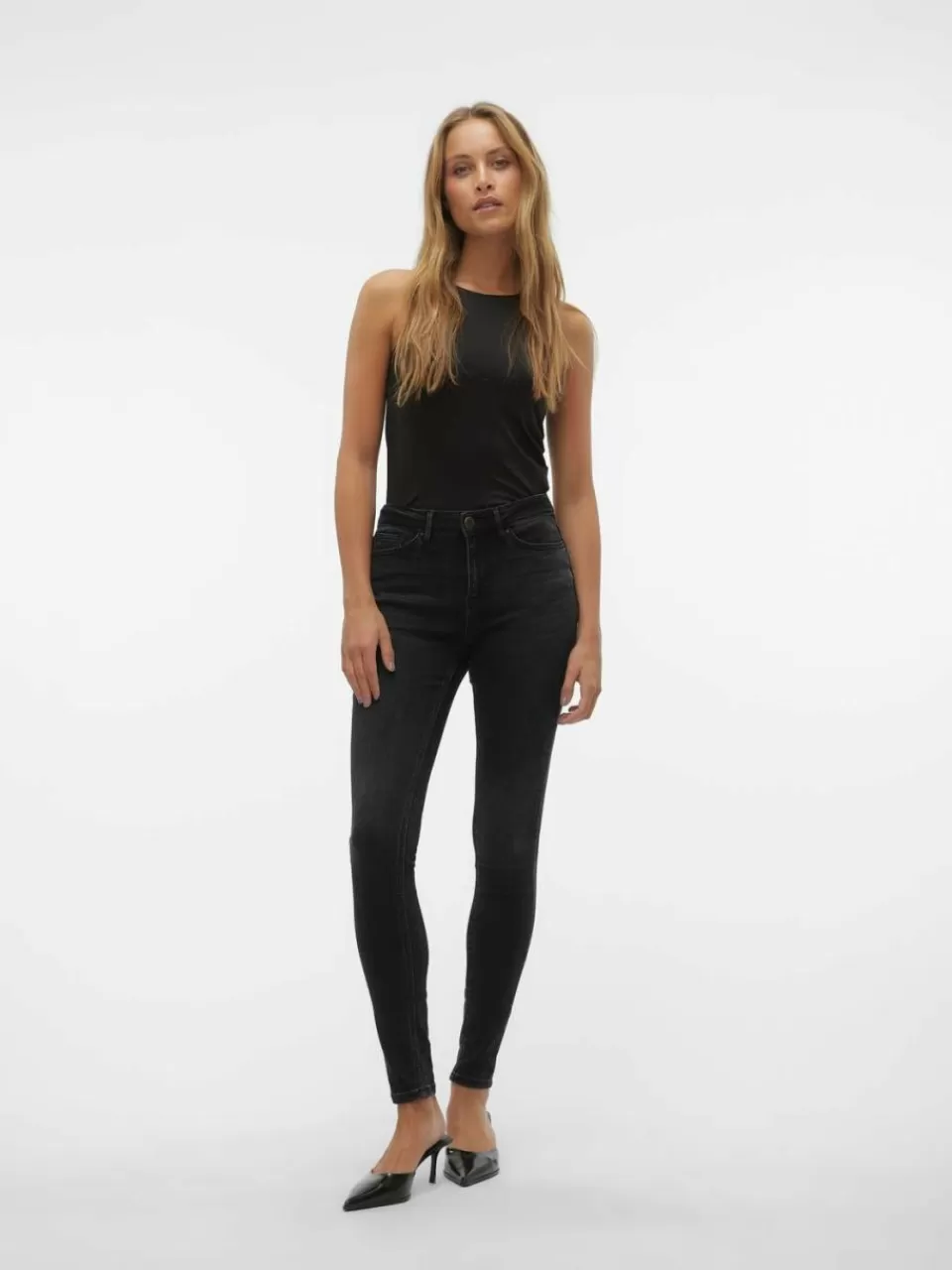 Best VERO MODA VMFLASH Middels høyt snitt Skinny Fit Jeans Black Denim