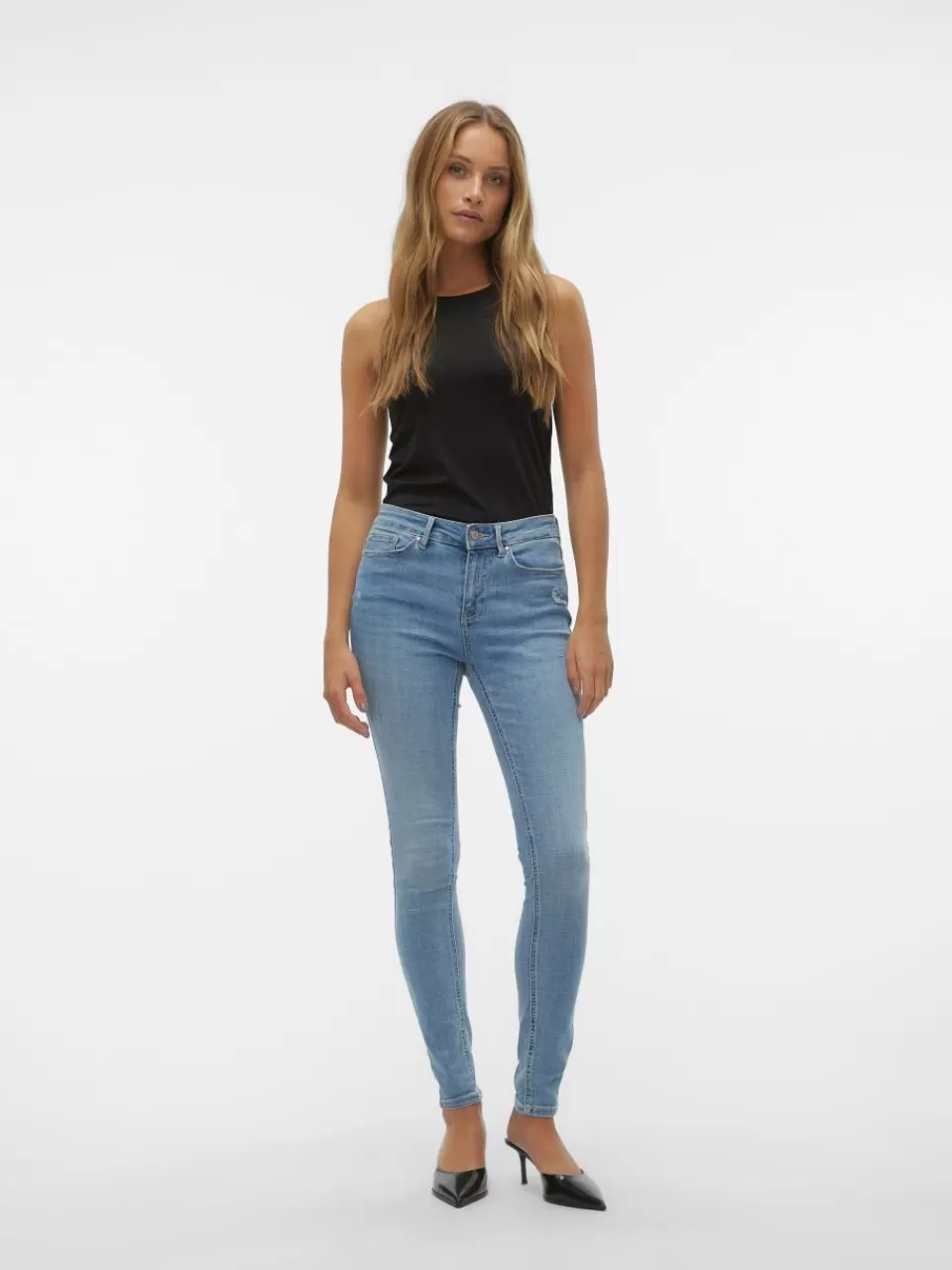 Fashion VERO MODA VMFLASH Middels høyt snitt Skinny Fit Jeans Light Blue Denim