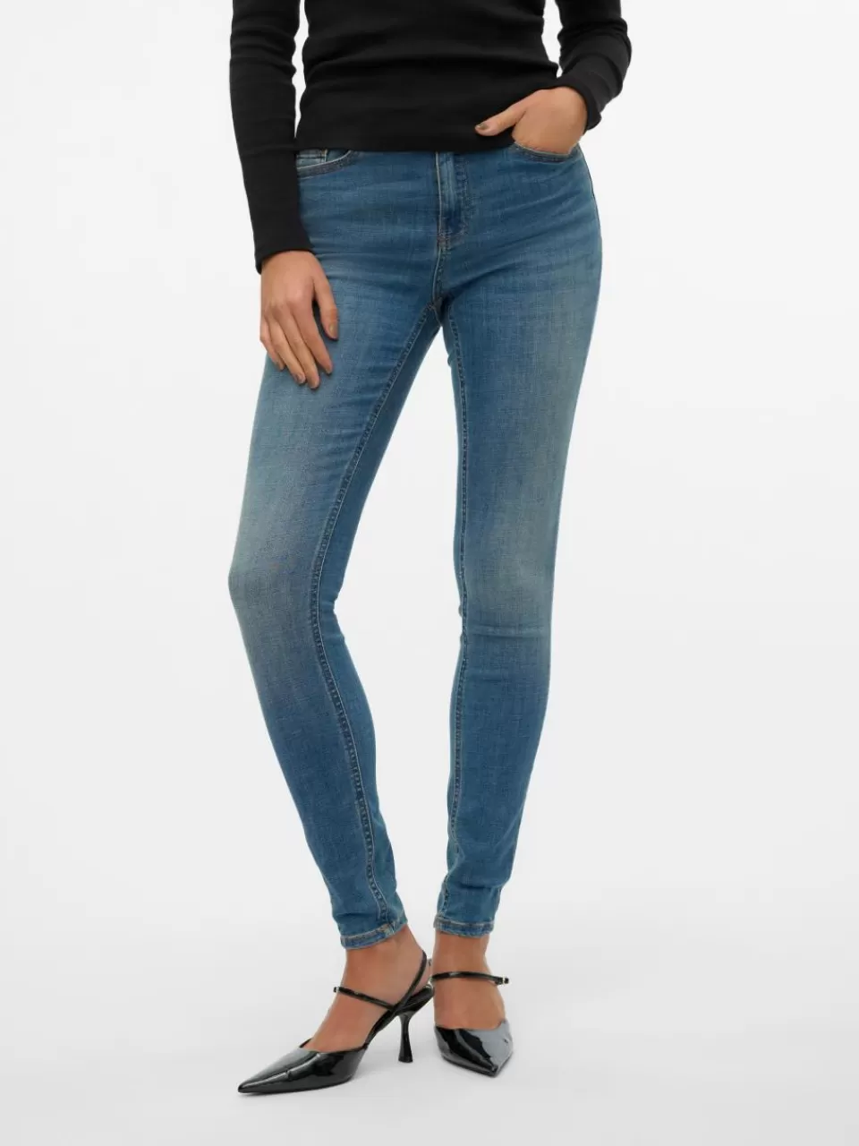 New VERO MODA VMFLASH Middels høyt snitt Skinny Fit Jeans Medium Blue Denim