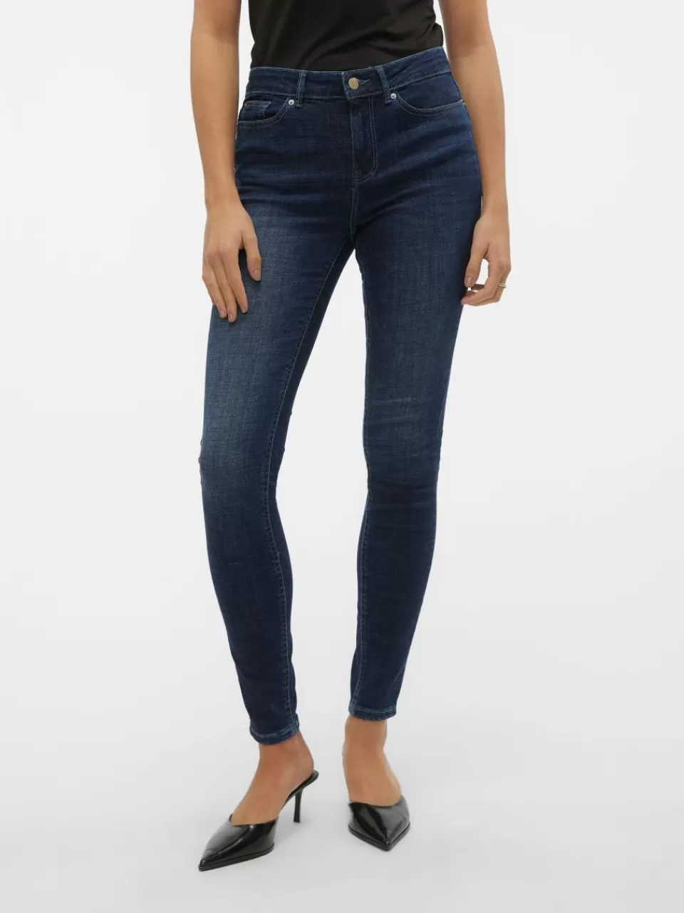 Flash Sale VERO MODA VMFLASH Middels høyt snitt Skinny Fit Jeans Dark Blue Denim