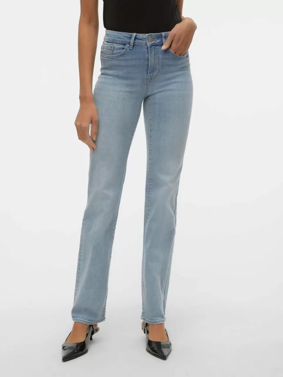 Sale VERO MODA VMFLASH Middels høyt snitt Straight Fit Jeans Light Blue Denim