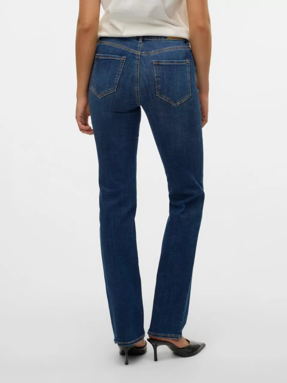 Outlet VERO MODA VMFLASH Middels høyt snitt Straight Fit Jeans Dark Blue Denim