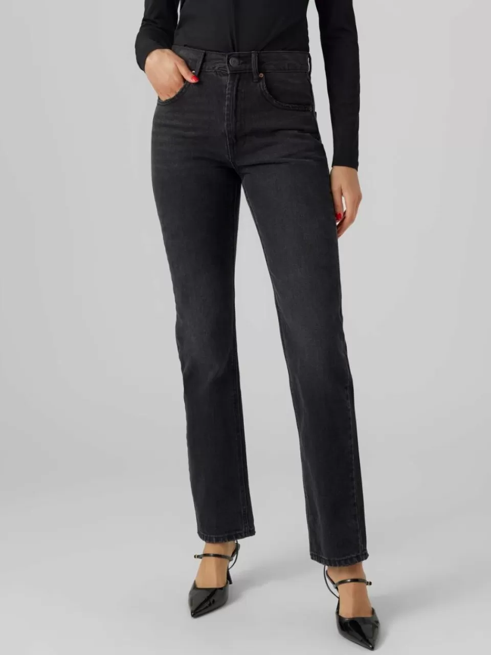 Discount VERO MODA VMHAILEY Høyt snitt Straight Fit Jeans Black Denim