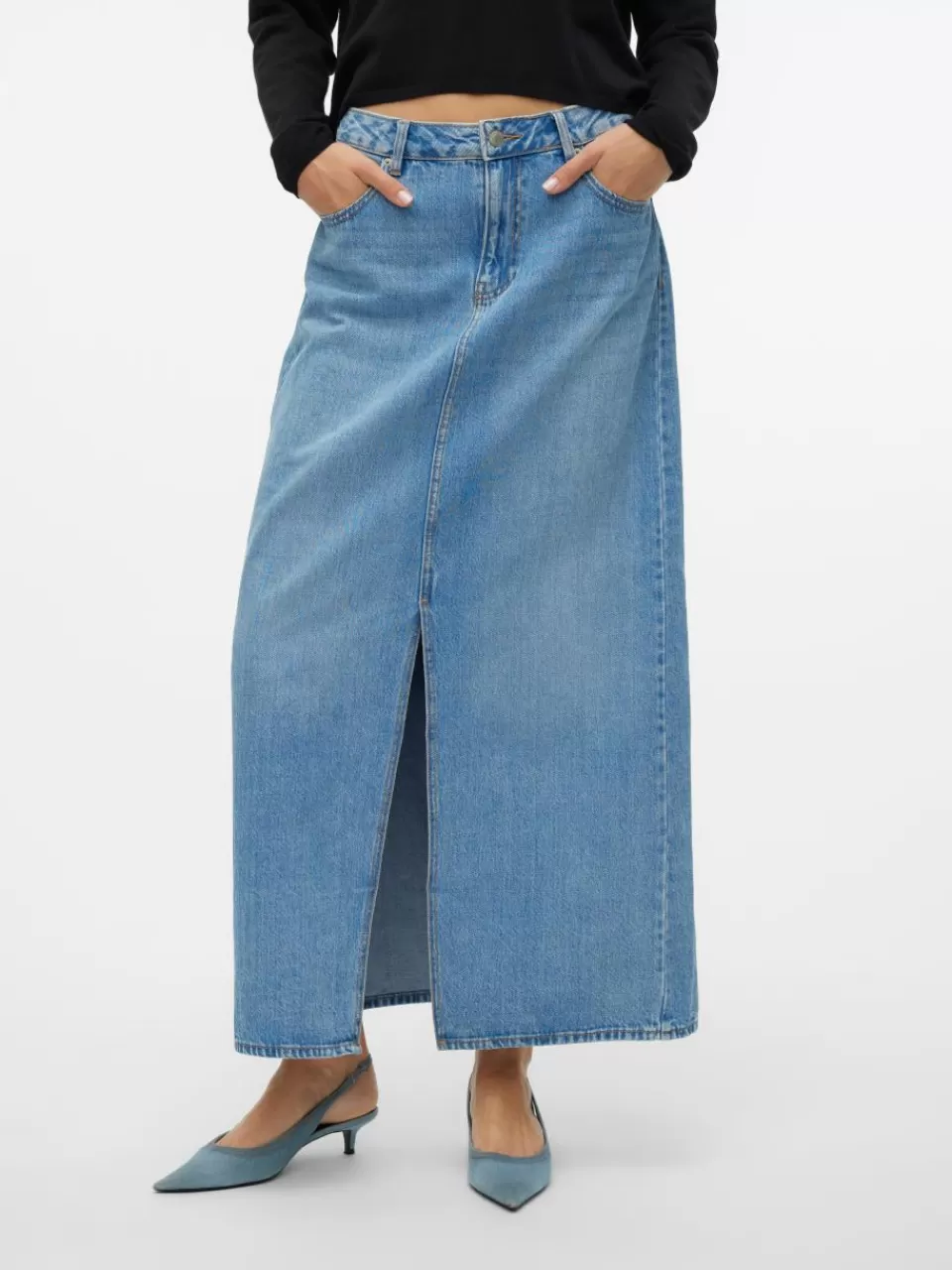 Online VERO MODA VMHART Høy midje Langt skjørt Medium Blue Denim