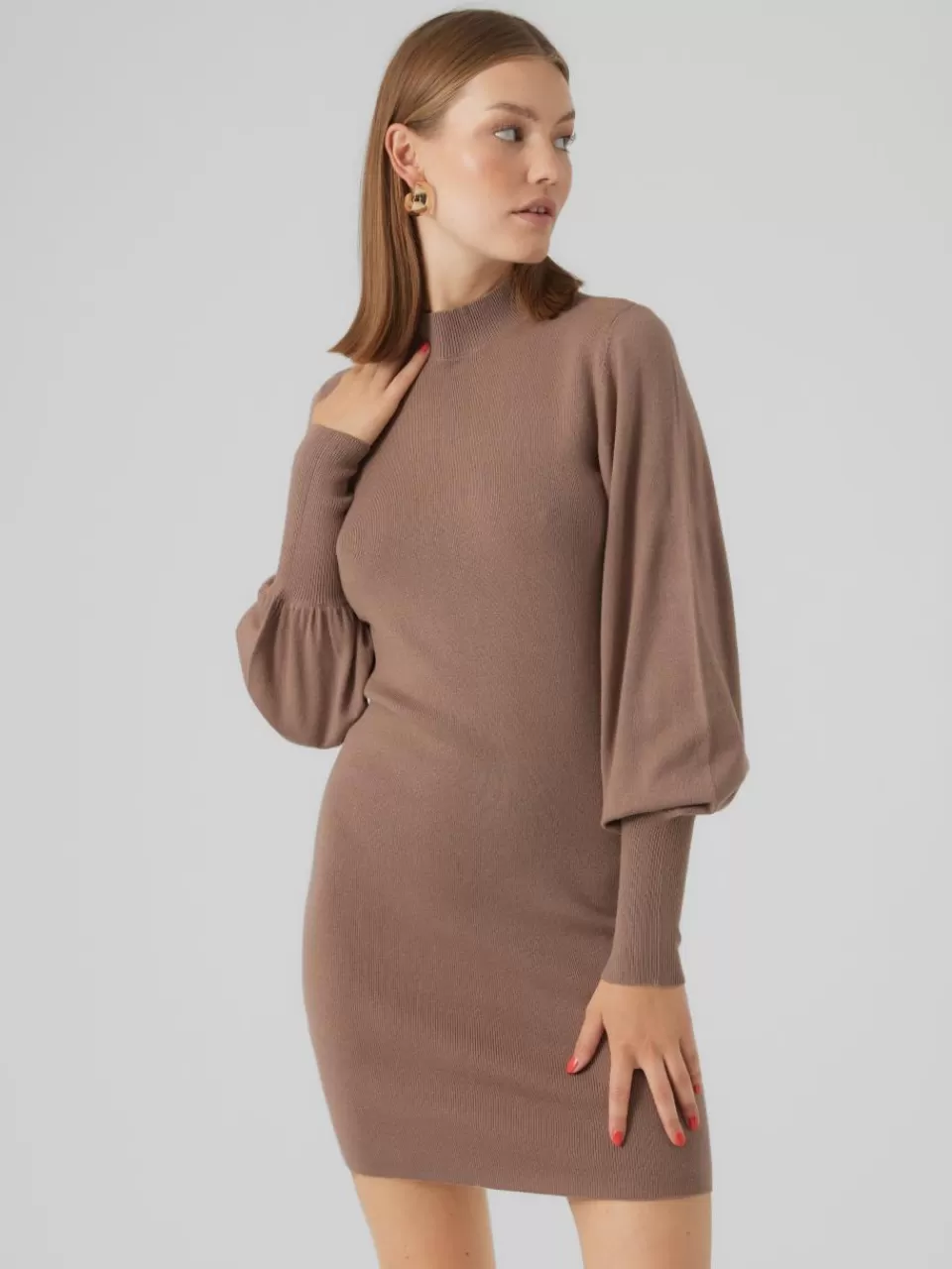 Best VERO MODA VMHOLLYKARISPUFF Kort kjole Brown Lentil