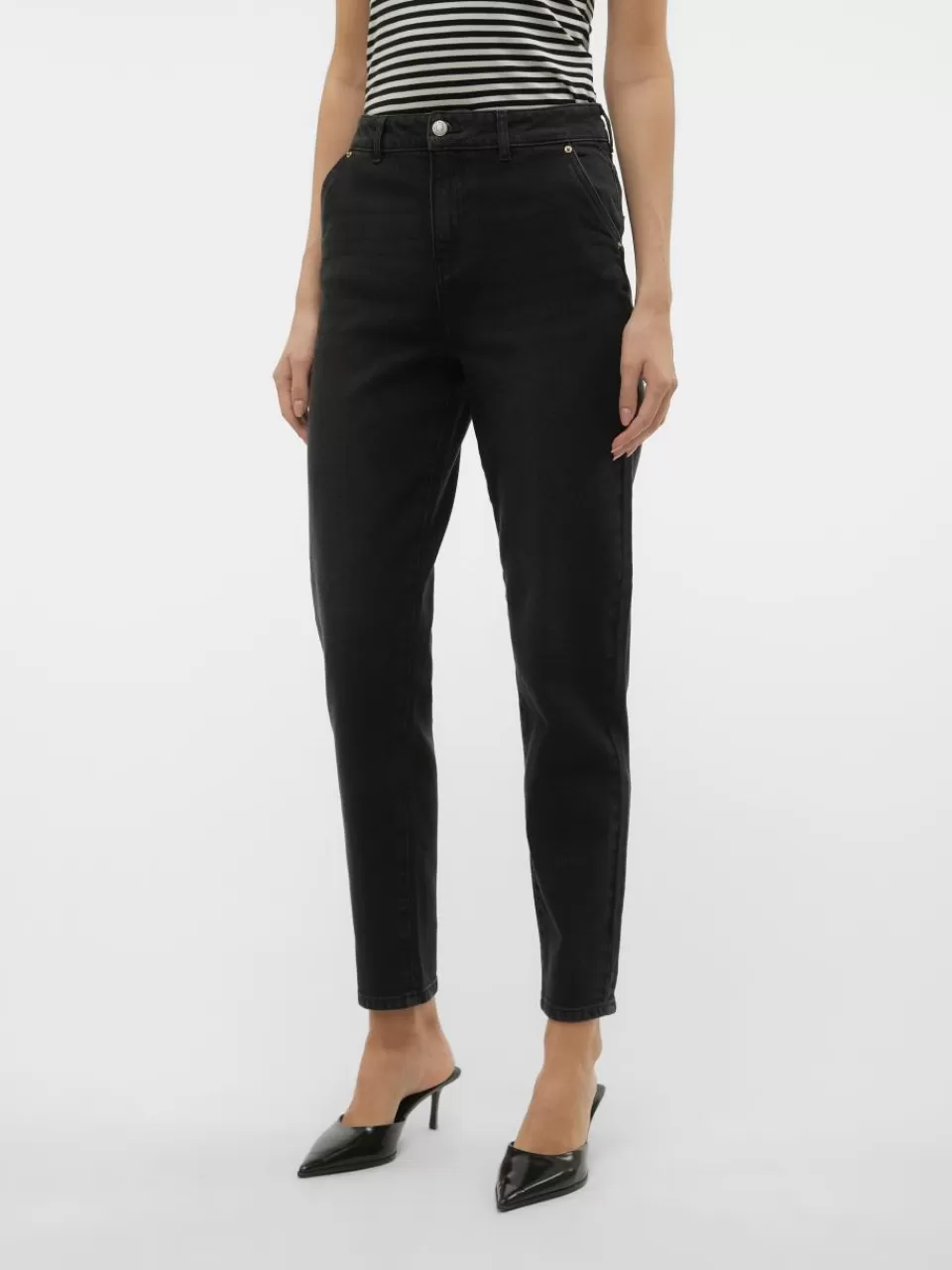 Hot VERO MODA VMISA Høyt snitt Mom Fit Jeans Black Denim