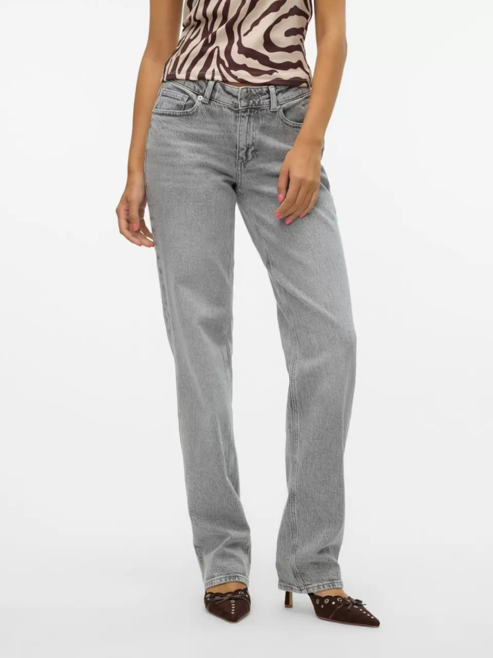 Fashion VERO MODA VMJADA Middels høyt snitt Straight Fit Jeans Light Grey Denim