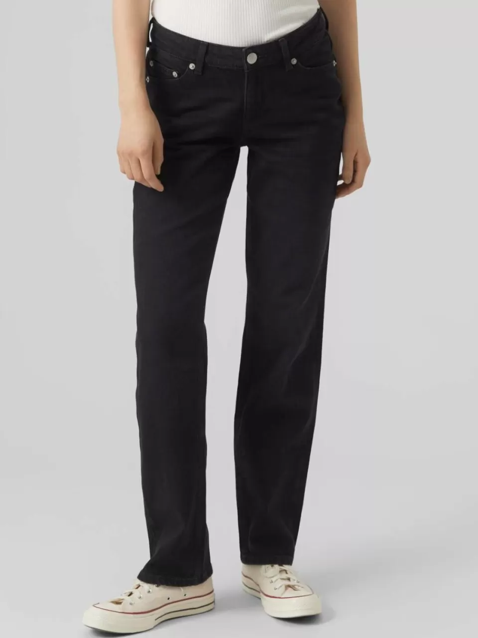 New VERO MODA VMJADA Middels høyt snitt Straight Fit Jeans Black Denim