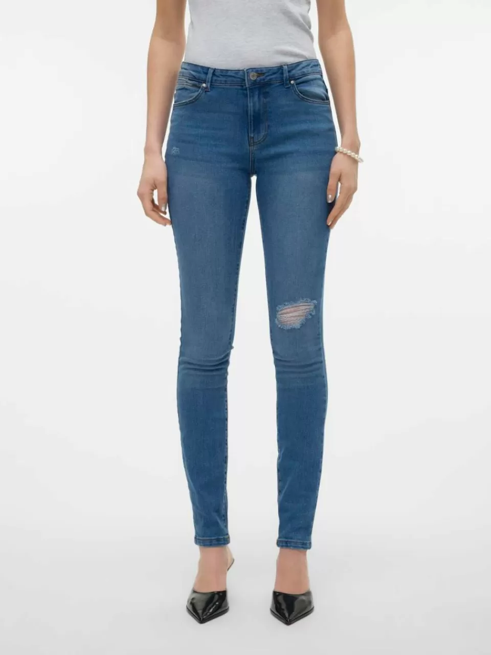 Cheap VERO MODA VMJUNE Middels høyt snitt Skinny Fit Jeans Medium Blue Denim