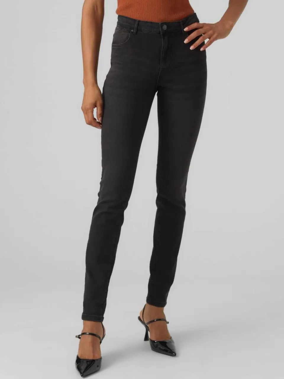 Fashion VERO MODA VMJUNE Middels høyt snitt Slim Fit Jeans Black