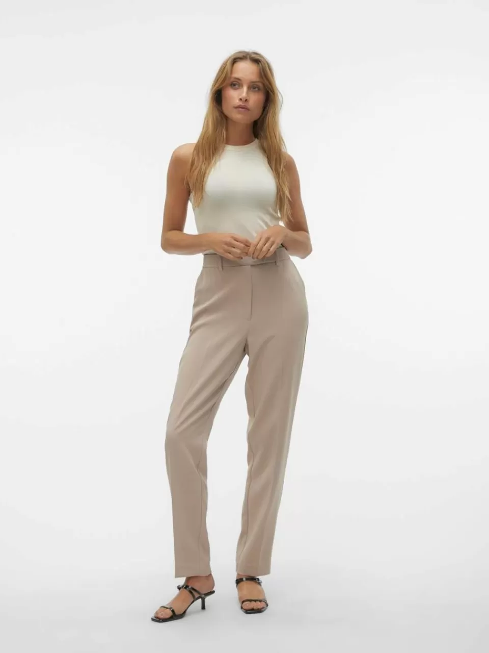 New VERO MODA VMKAIA Høyt snitt Bukser Silver Mink