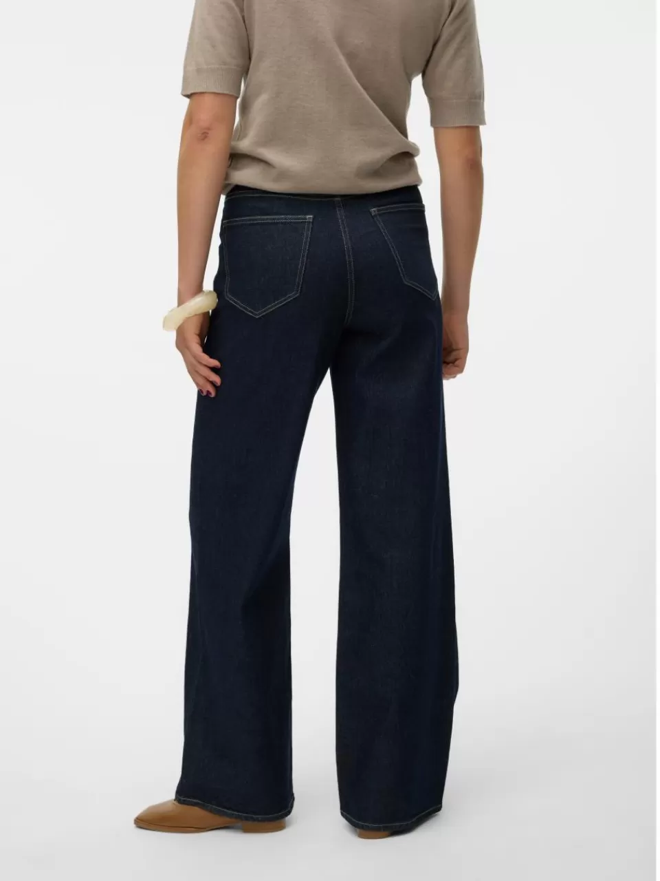 Shop VERO MODA VMKATHY Super high rise Wide Leg Fit Jeans Dark Blue Denim