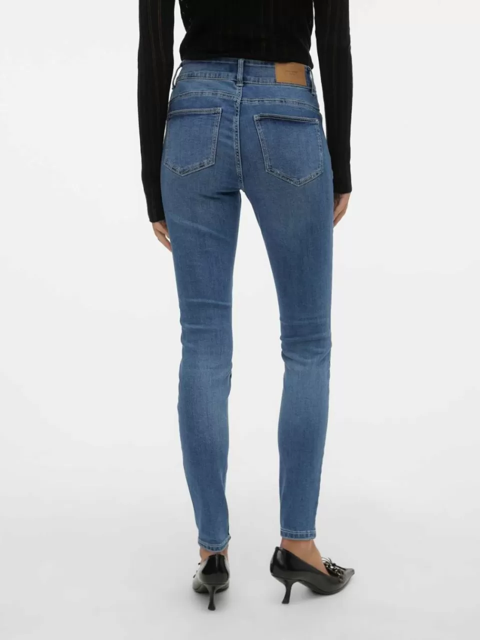 Sale VERO MODA VMKIMMI Middels høyt snitt Slim Fit Jeans Medium Blue Denim