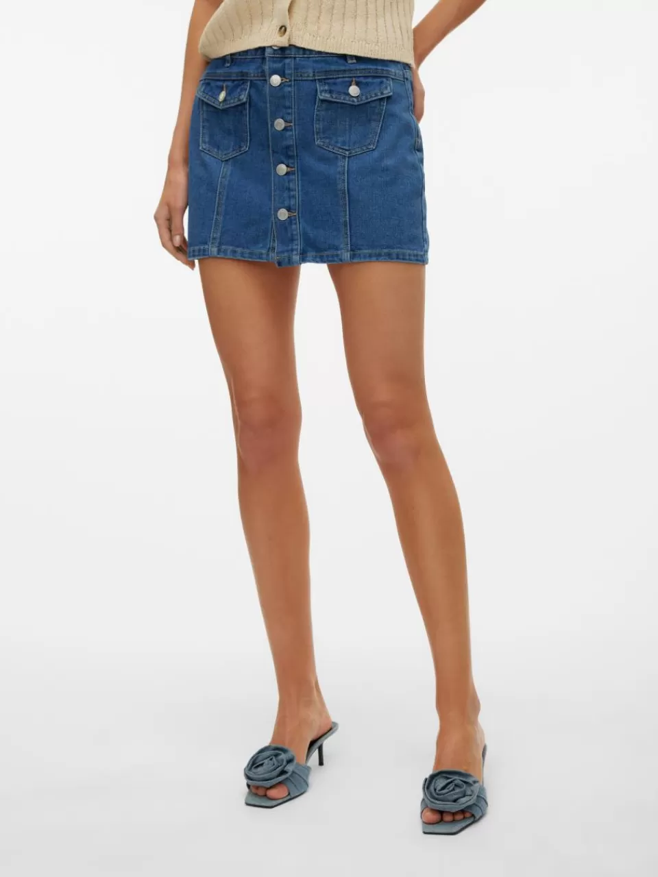 Cheap VERO MODA VMKYLA Middels høy midje Kort skjørt Medium Blue Denim